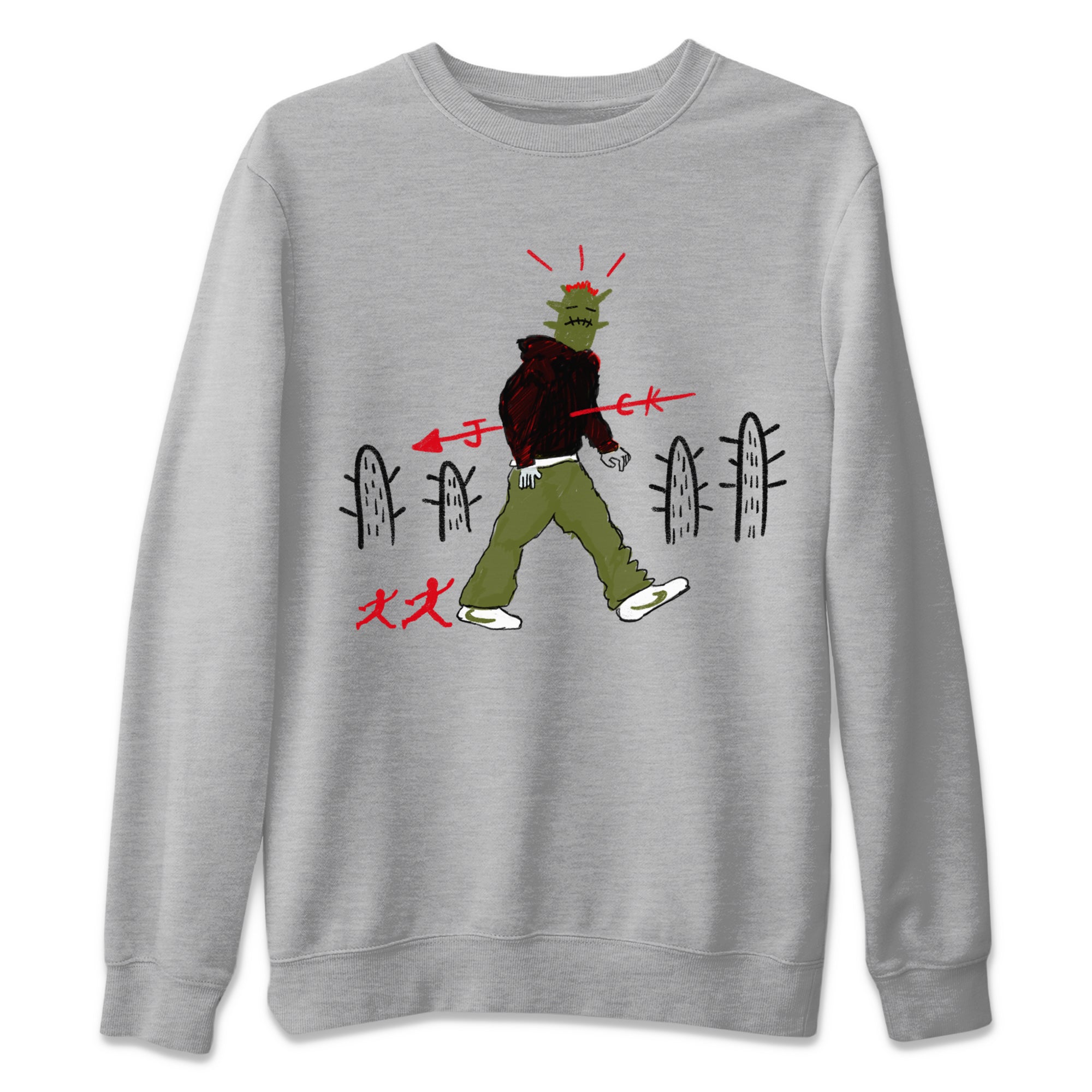 Air Jordan 1 Travis Scott Olive shirt to match jordans Cactus Man sneaker tees Air Jordan 1 x Travis Scott x Olive Streetwear Brand Drip Gear Zone unisex cotton Heather Grey 2 crew neck shirt