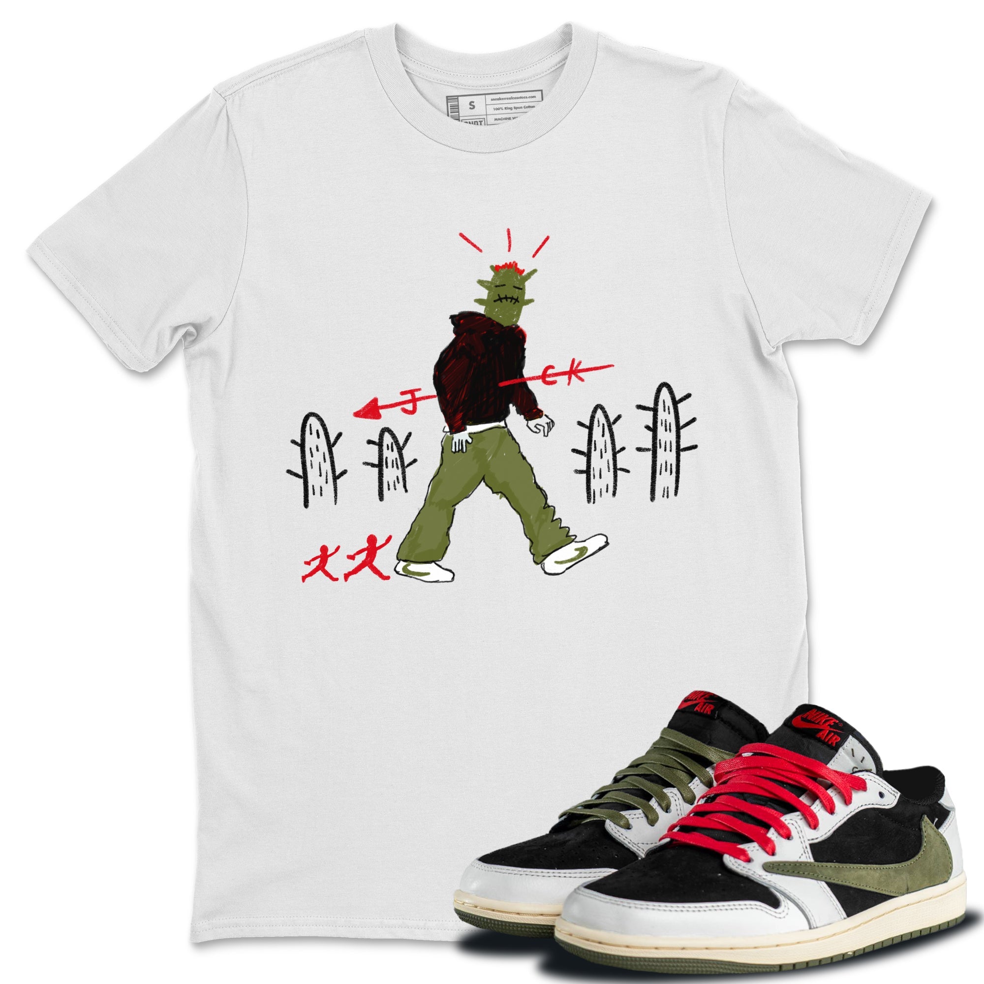 Air Jordan 1 Travis Scott Olive shirt to match jordans Cactus Man sneaker tees Air Jordan 1 x Travis Scott x Olive Streetwear Brand Drip Gear Zone unisex cotton White 1 crew neck shirt