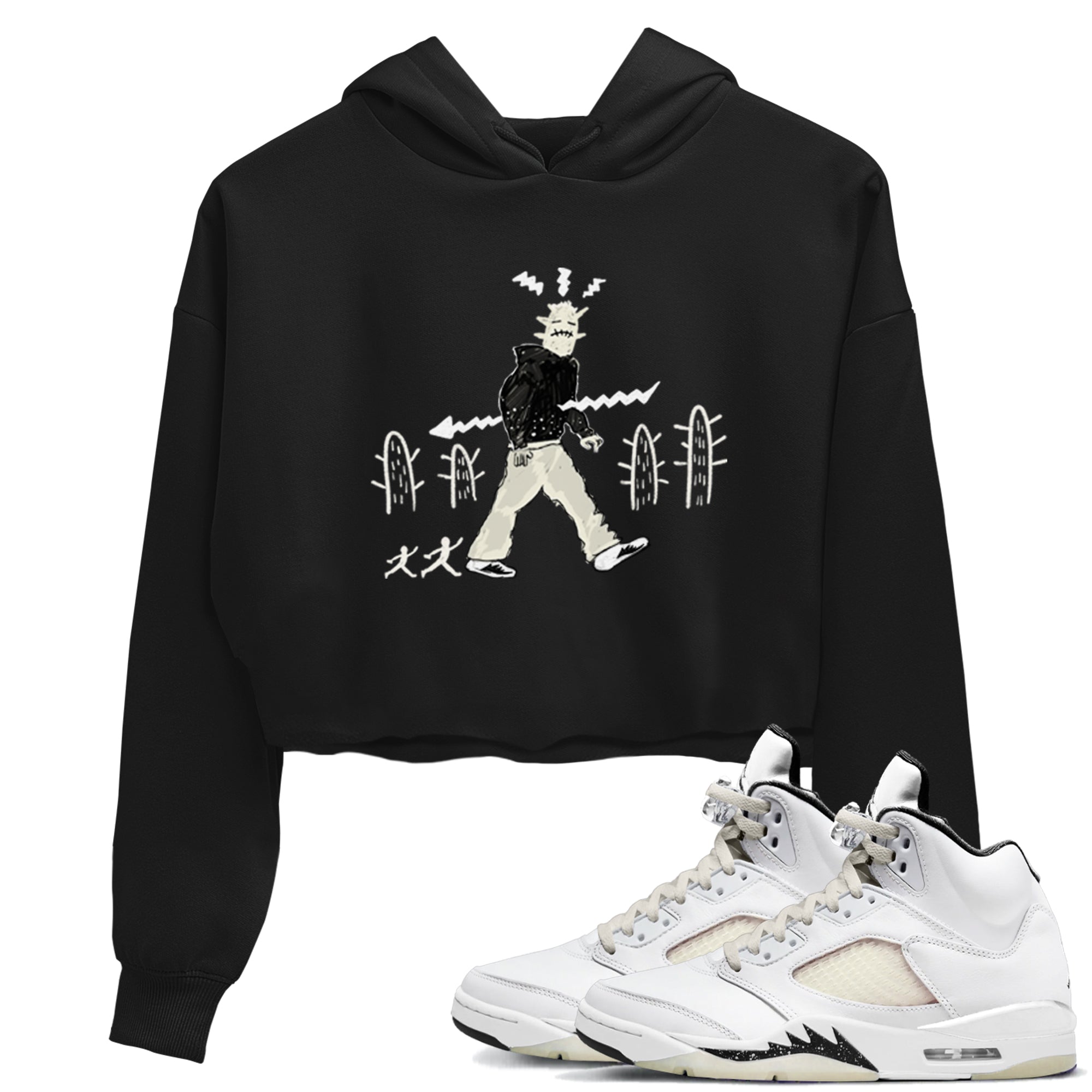AJ5 Sail shirt to match jordans Cactus Man sneaker tees Air Jordan 5 Sail Drip Gear Zone Black 1 crop length shirt