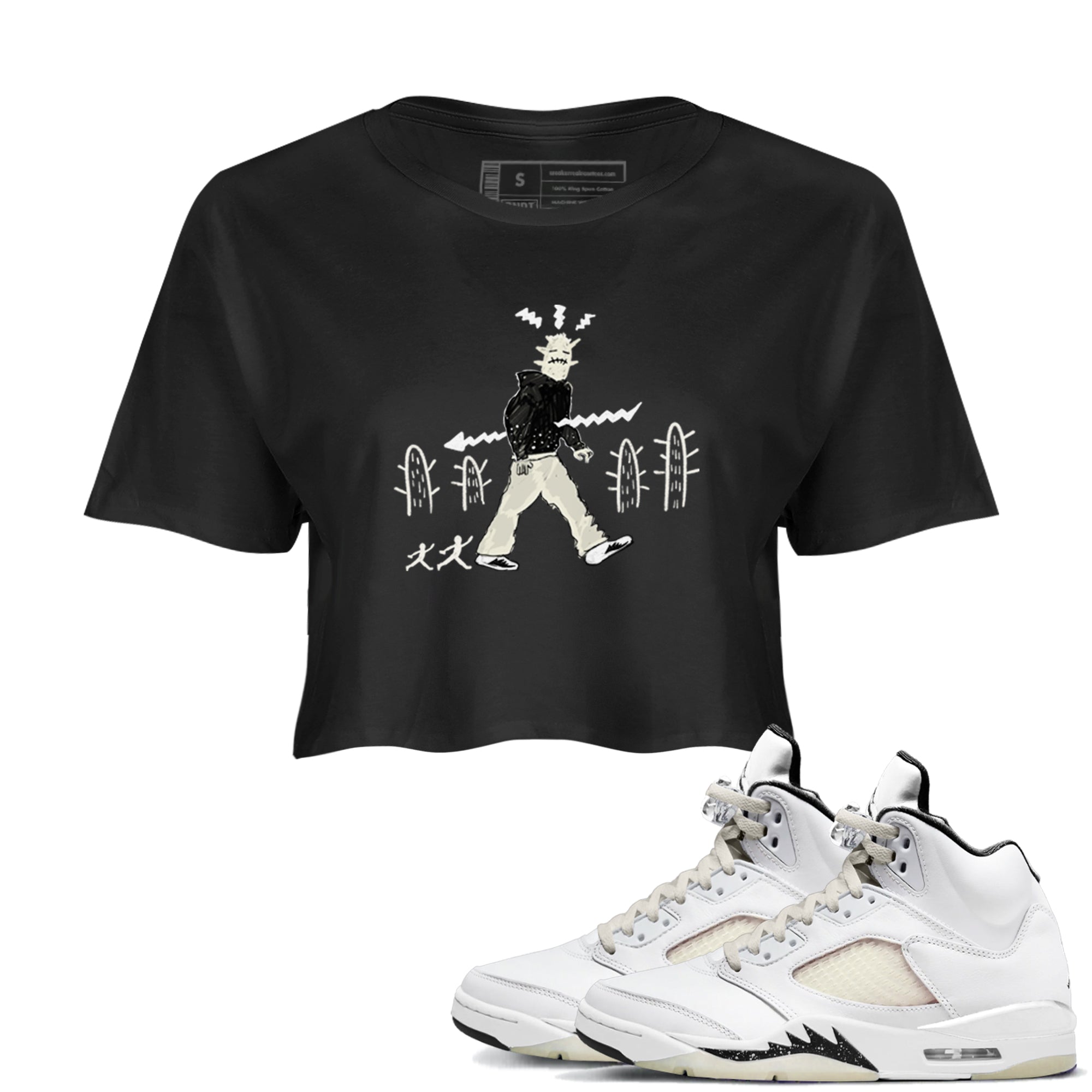 AJ5 Sail shirt to match jordans Cactus Man sneaker tees Air Jordan 5 Sail Drip Gear Zone Black 1 crop length shirt