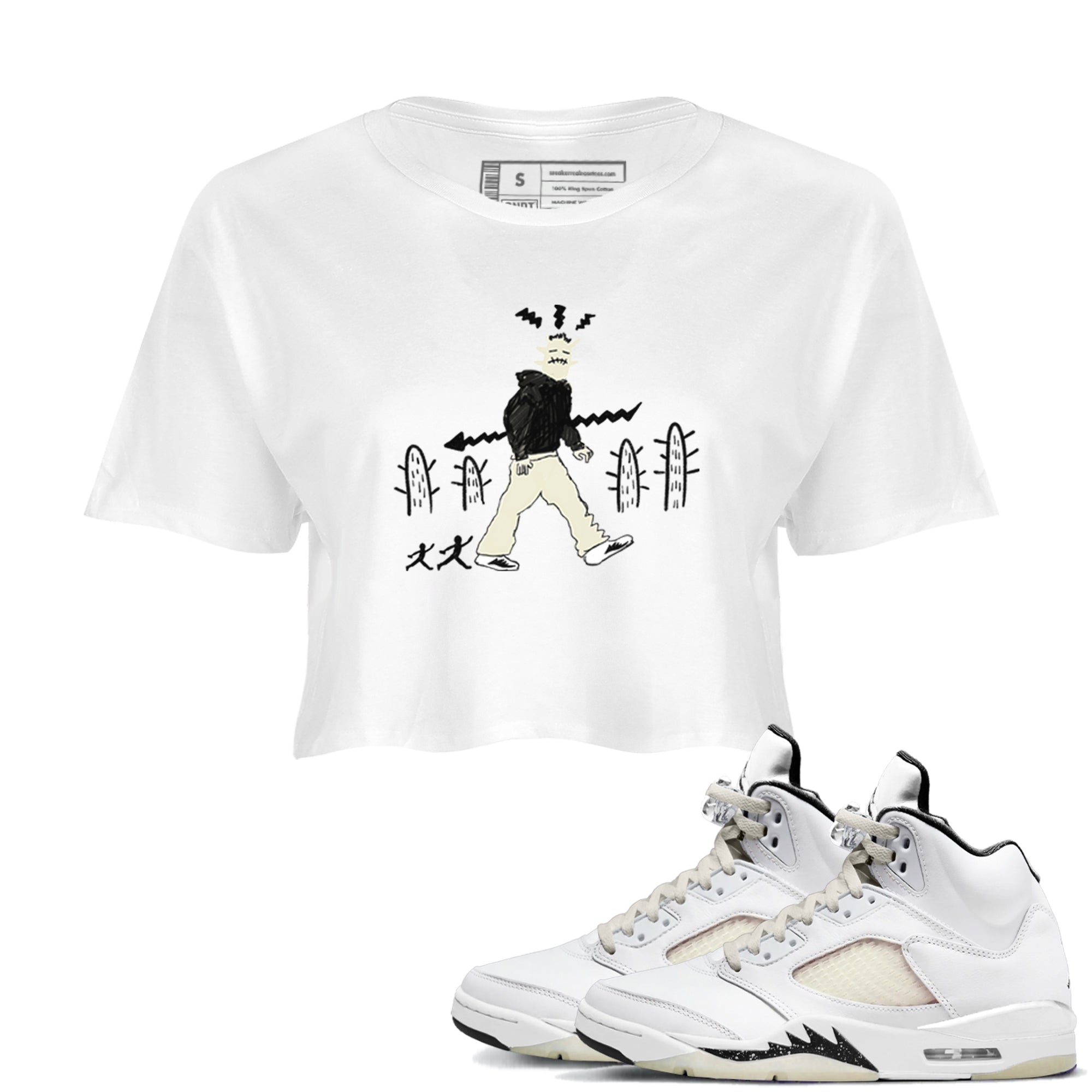 AJ5 Sail shirt to match jordans Cactus Man sneaker tees Air Jordan 5 Sail Drip Gear Zone White 1 crop length shirt