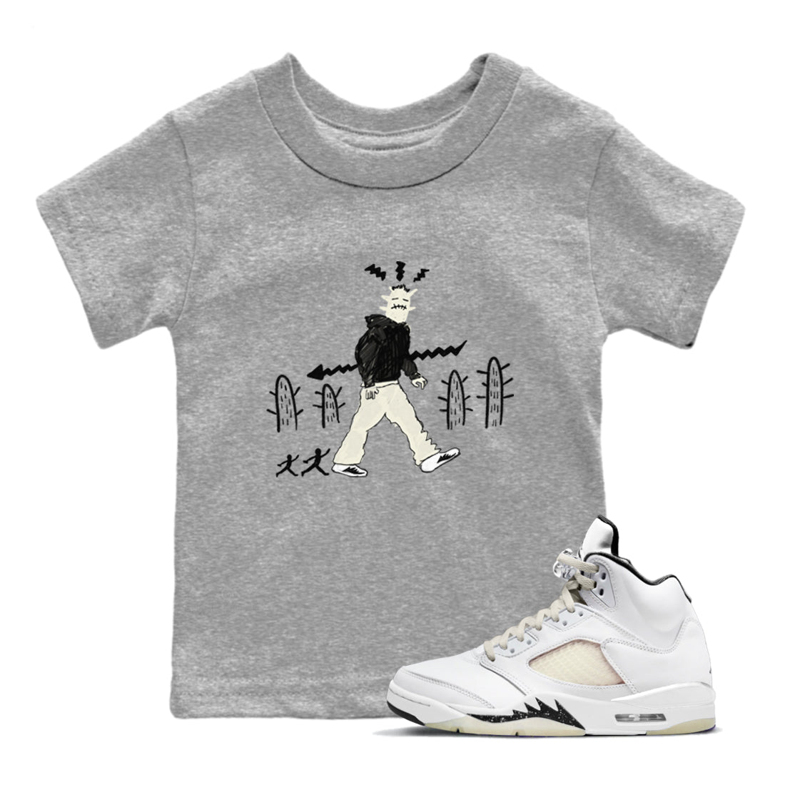 AJ5 Sail shirt to match jordans Cactus Man sneaker tees Air Jordan 5 Sail Drip Gear Zone baby toddler Heather Grey 1 cotton Shirt