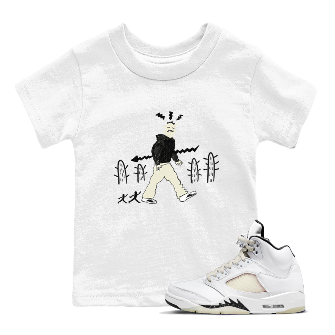AJ5 Sail shirt to match jordans Cactus Man sneaker tees Air Jordan 5 Sail Drip Gear Zone baby toddler White 1 cotton Shirt