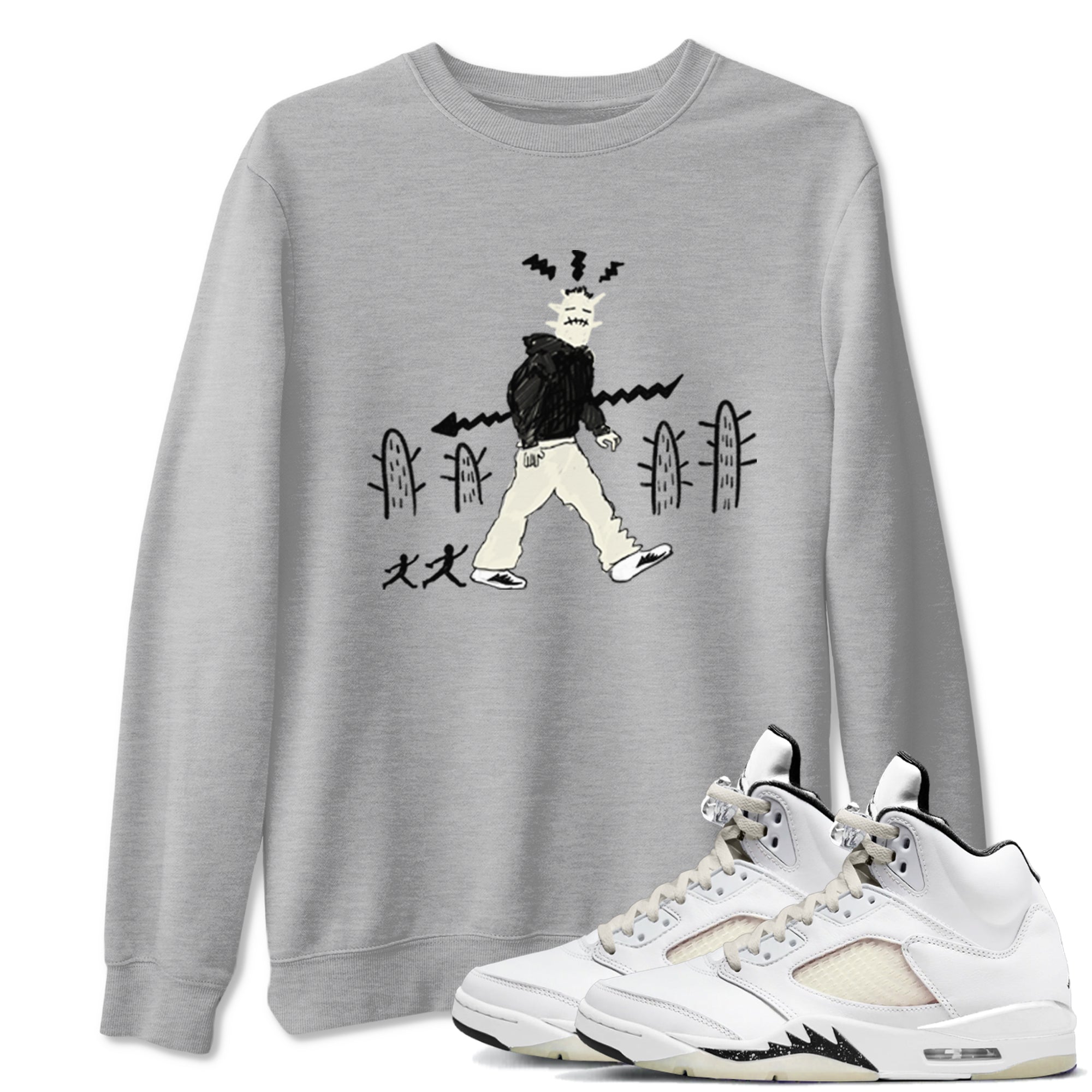AJ5 Sail shirt to match jordans Cactus Man sneaker tees Air Jordan 5 Sail Drip Gear Zone unisex cotton Heather Grey 1 crew neck shirt