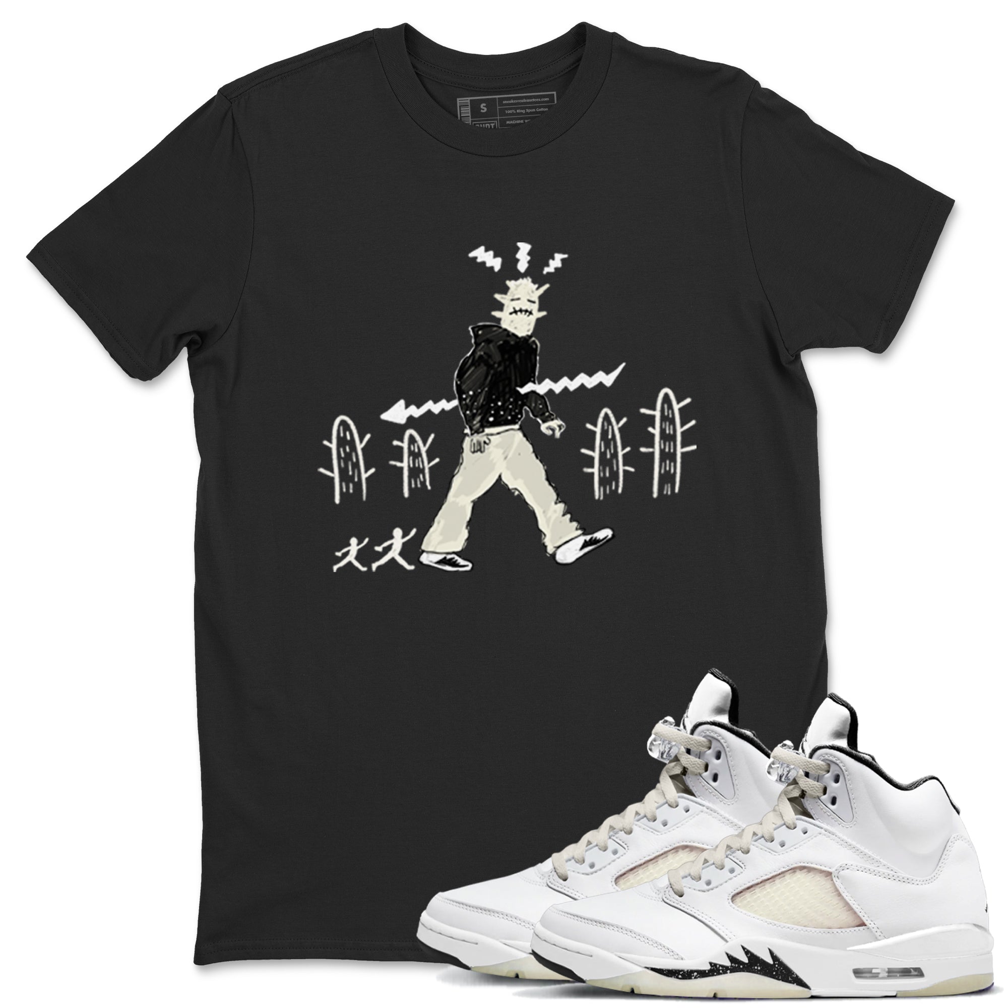 AJ5 Sail shirt to match jordans Cactus Man sneaker tees Air Jordan 5 Sail Drip Gear Zone unisex cotton Black 1 crew neck shirt