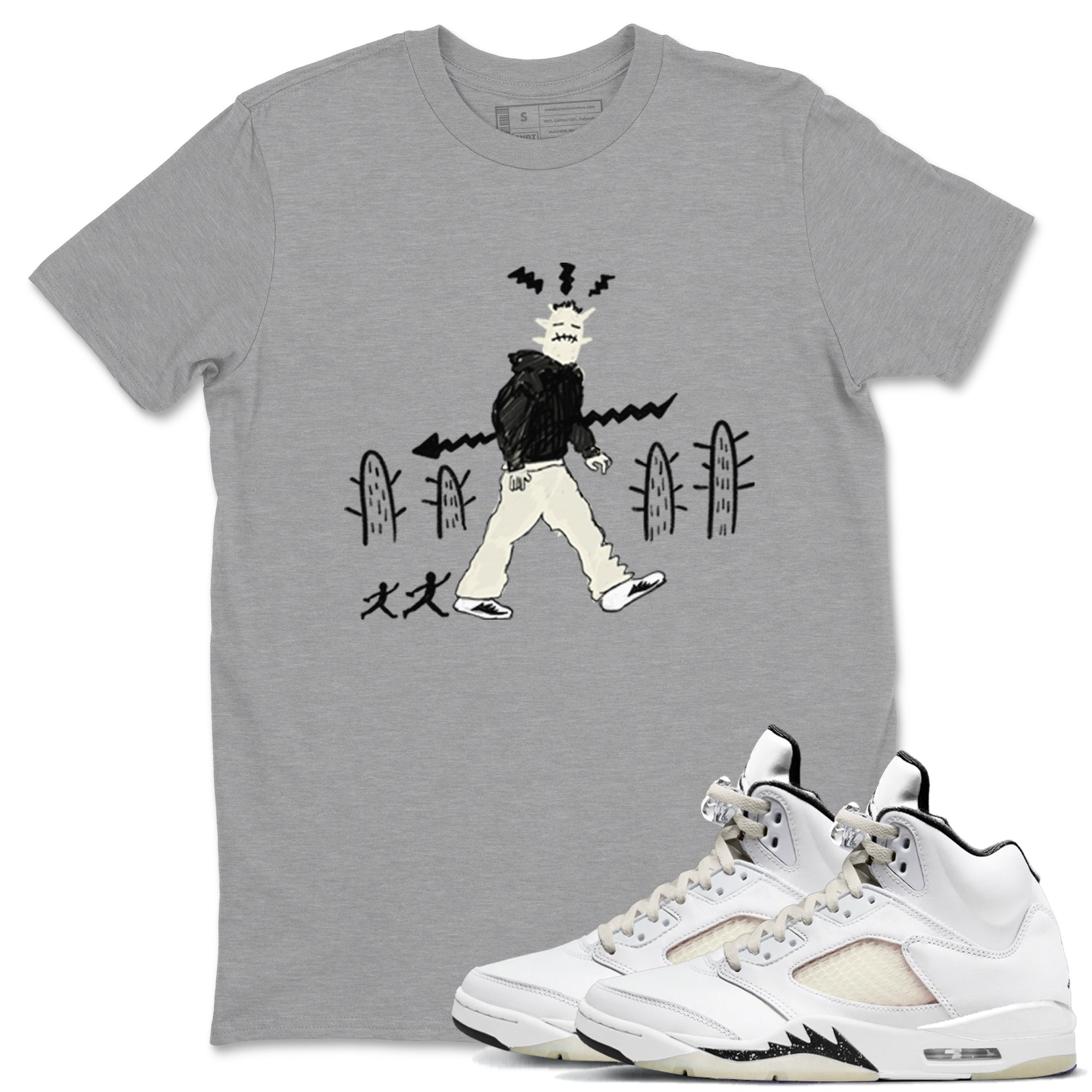 AJ5 Sail shirt to match jordans Cactus Man sneaker tees Air Jordan 5 Sail Drip Gear Zone unisex cotton Heather Grey 1 crew neck shirt