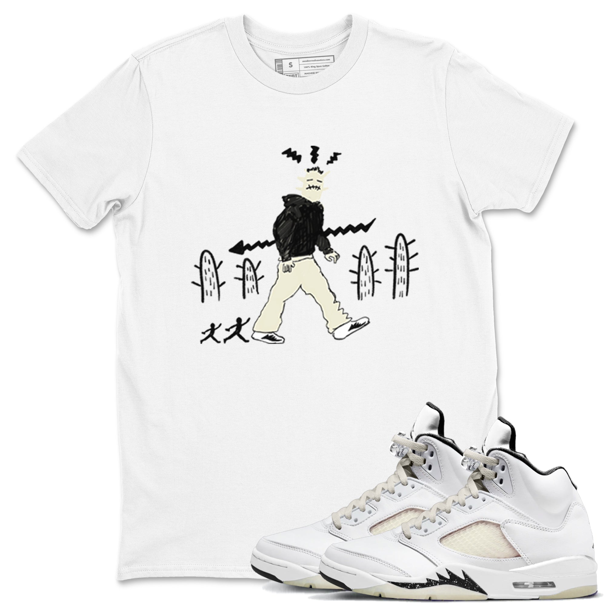 AJ5 Sail shirt to match jordans Cactus Man sneaker tees Air Jordan 5 Sail Drip Gear Zone unisex cotton White 1 crew neck shirt