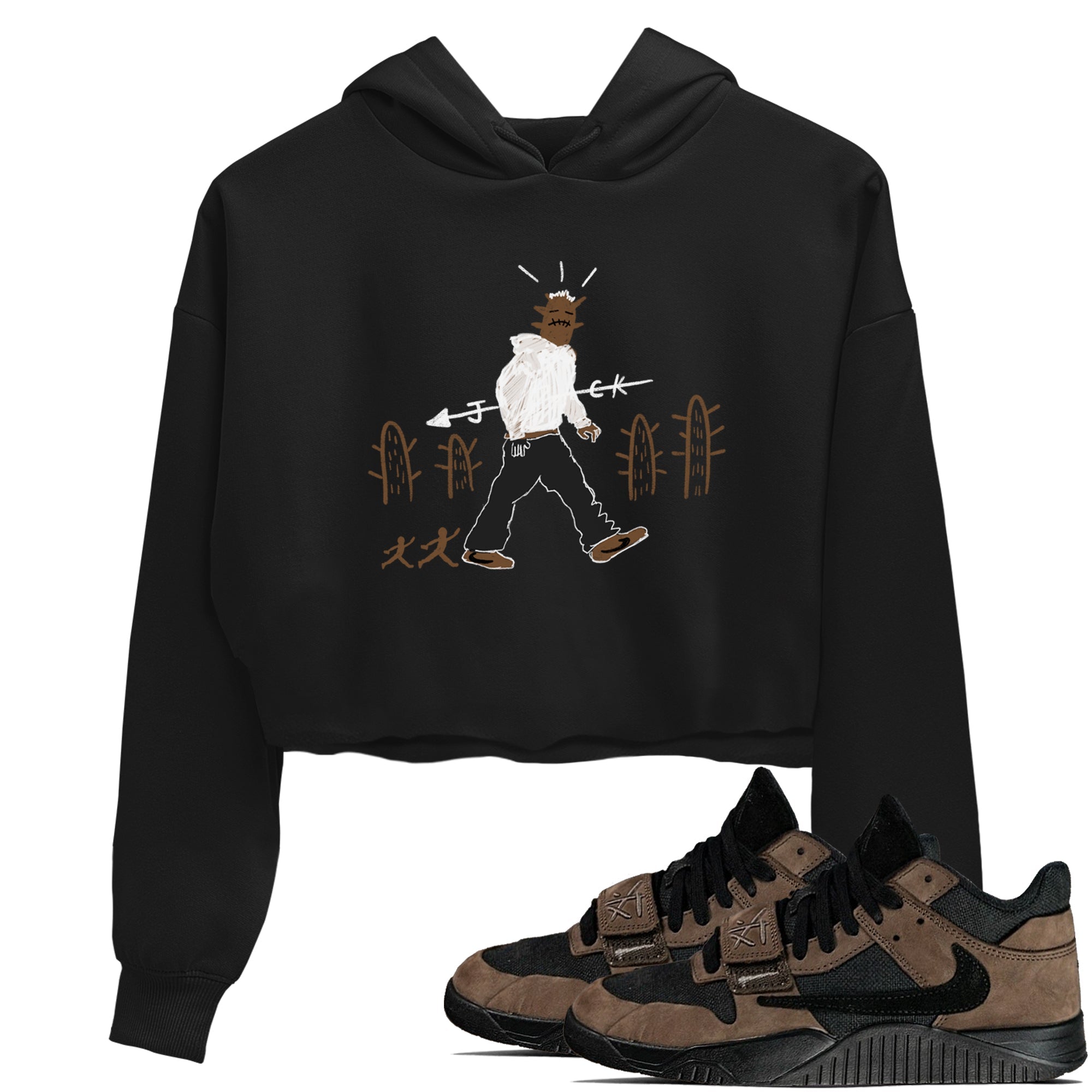 Jordan Jumpman Jack Travis Scott Dark Mocha shirts to match jordans Cactus Man sneaker match tees Jordan Jumpman Jack Travis Scott Dark Mocha match shoes to clothes Drip Gear Zone unisex cotton Black 1 crop tee