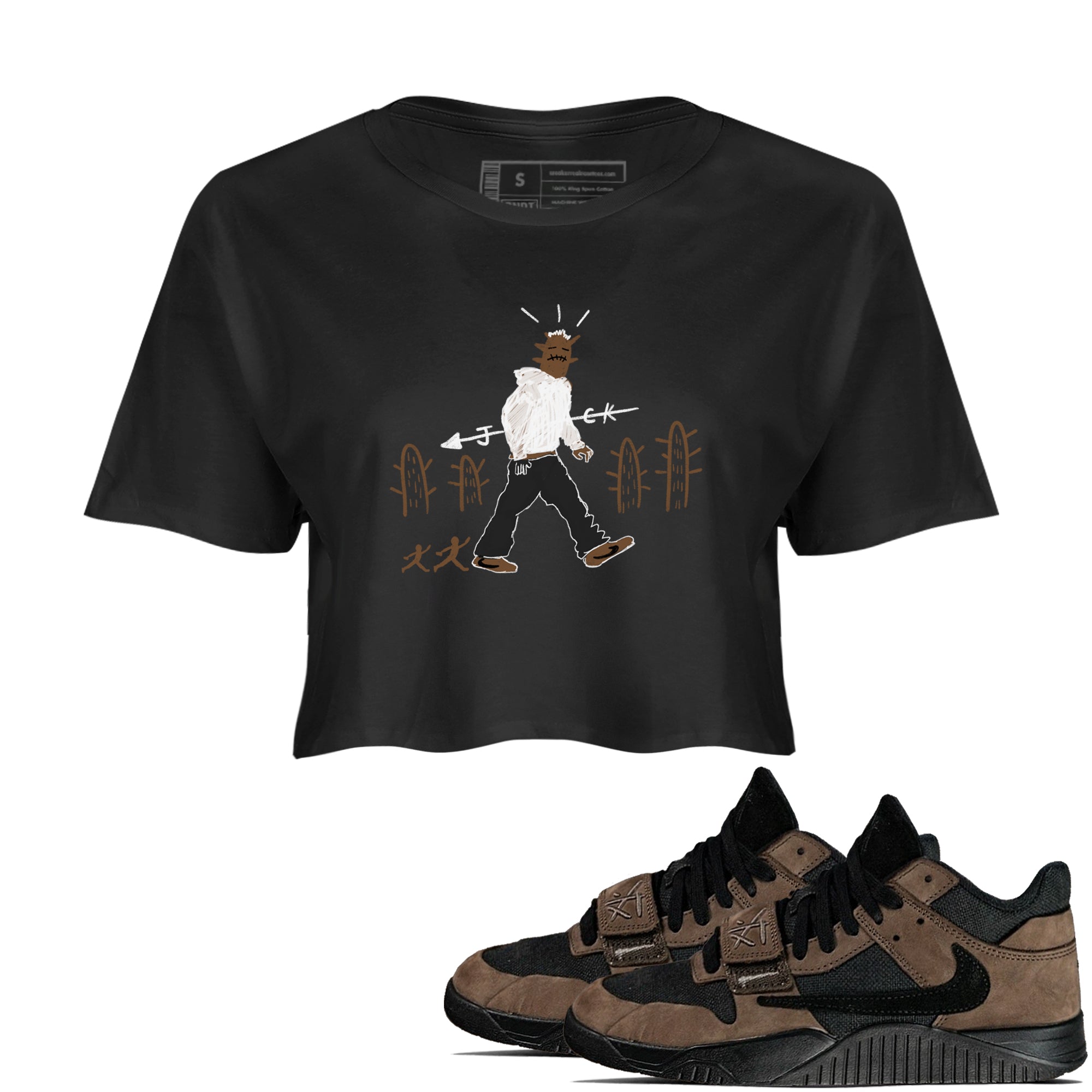 Jordan Jumpman Jack Travis Scott Dark Mocha shirts to match jordans Cactus Man sneaker match tees Jordan Jumpman Jack Travis Scott Dark Mocha match shoes to clothes Drip Gear Zone unisex cotton Black 1 crop tee