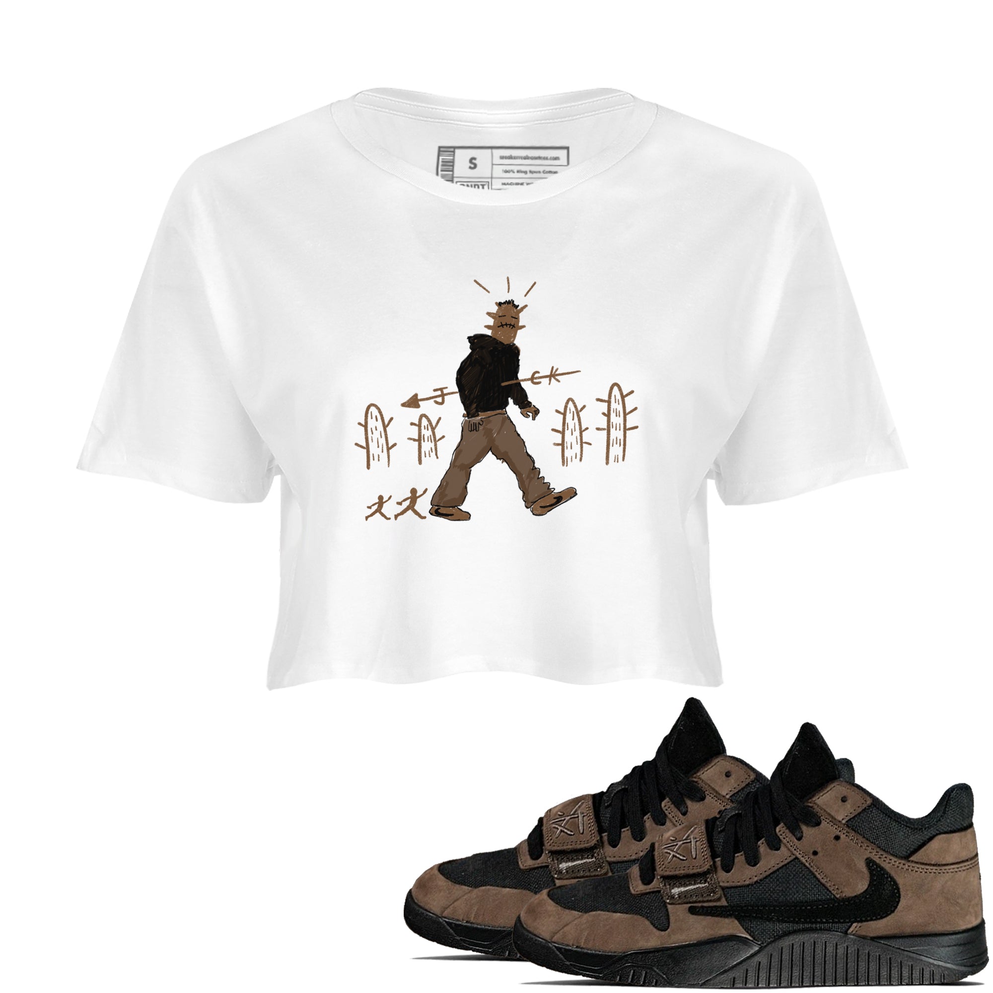 Jordan Jumpman Jack Travis Scott Dark Mocha shirts to match jordans Cactus Man sneaker match tees Jordan Jumpman Jack Travis Scott Dark Mocha match shoes to clothes Drip Gear Zone unisex cotton White 1 crop tee