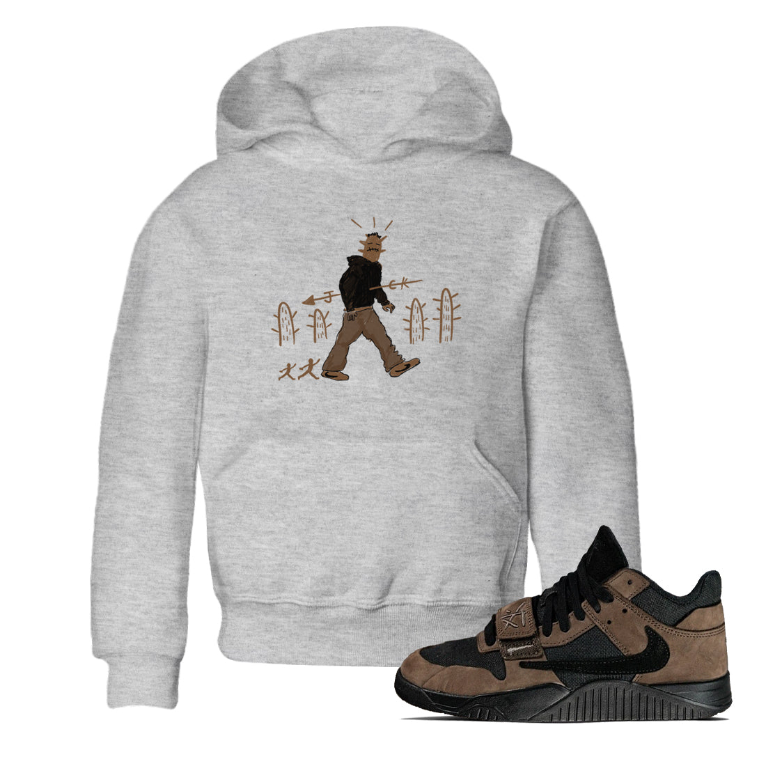 Jordan Jumpman Jack Travis Scott Dark Mocha shirts to match jordans Cactus Man sneaker match tees Jordan Jumpman Jack Travis Scott Dark Mocha match shoes to clothes Drip Gear Zone Youth Baby Heather Grey 1 tee