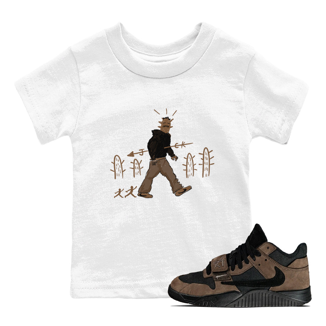 Jordan Jumpman Jack Travis Scott Dark Mocha shirts to match jordans Cactus Man sneaker match tees Jordan Jumpman Jack Travis Scott Dark Mocha match shoes to clothes Drip Gear Zone Youth Baby White 1 tee