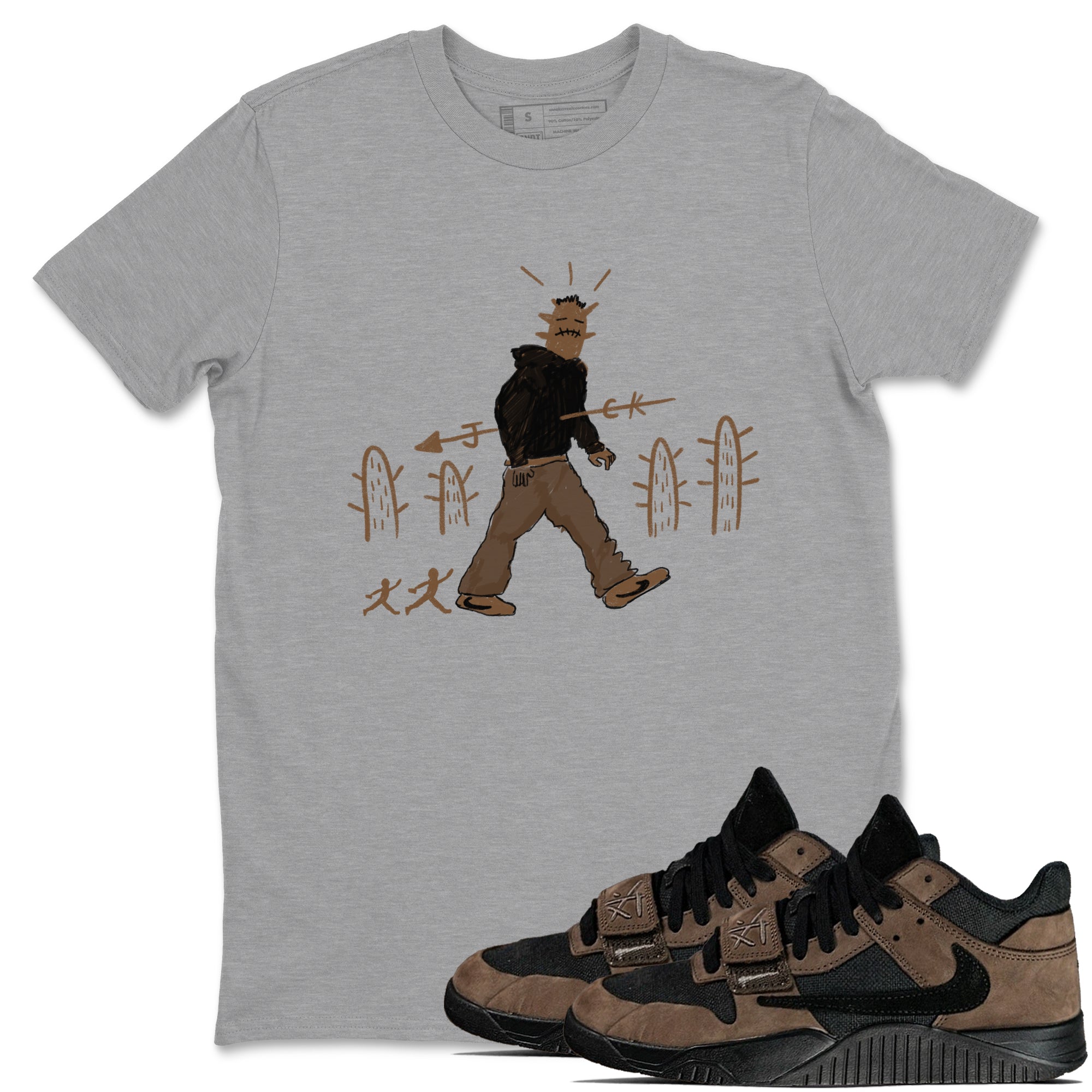Jordan Jumpman Jack Travis Scott Dark Mocha shirts to match jordans Cactus Man sneaker match tees Jordan Jumpman Jack Travis Scott Dark Mocha match shoes to clothes Drip Gear Zone unisex cotton Heather Grey 1 shirts