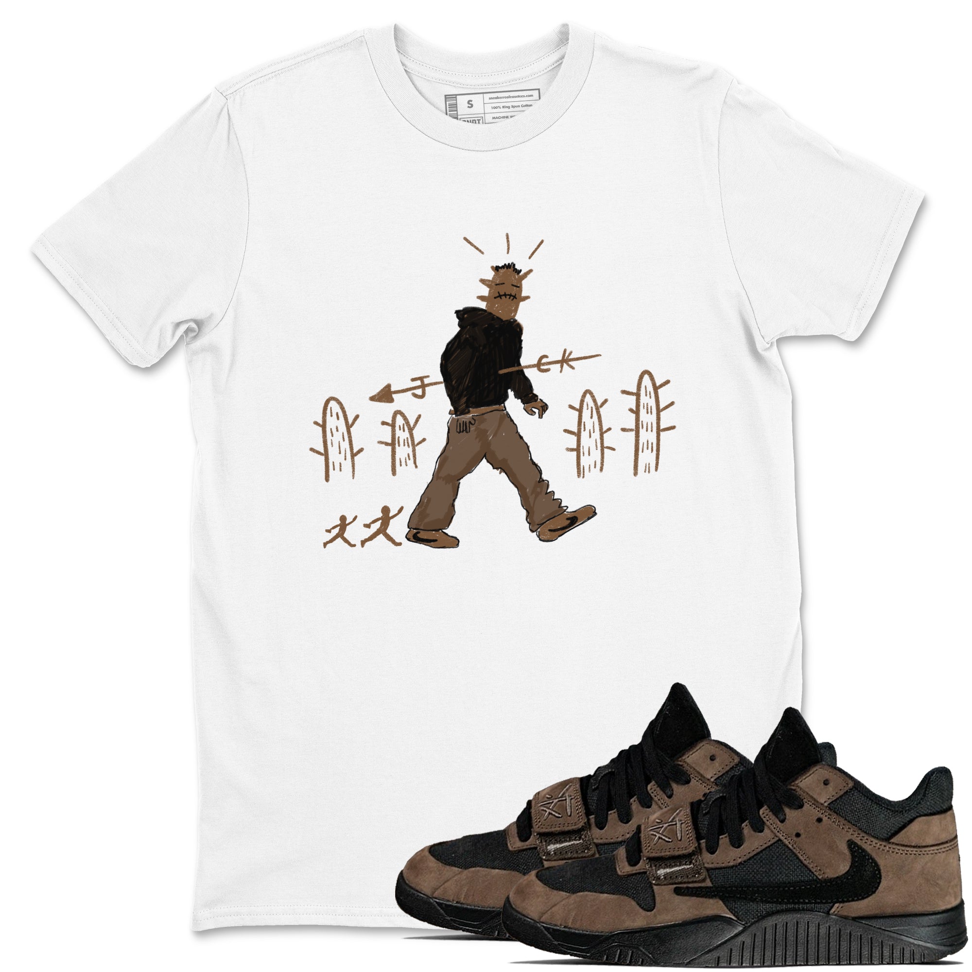 Jordan Jumpman Jack Travis Scott Dark Mocha shirts to match jordans Cactus Man sneaker match tees Jordan Jumpman Jack Travis Scott Dark Mocha match shoes to clothes Drip Gear Zone unisex cotton White 1 shirts