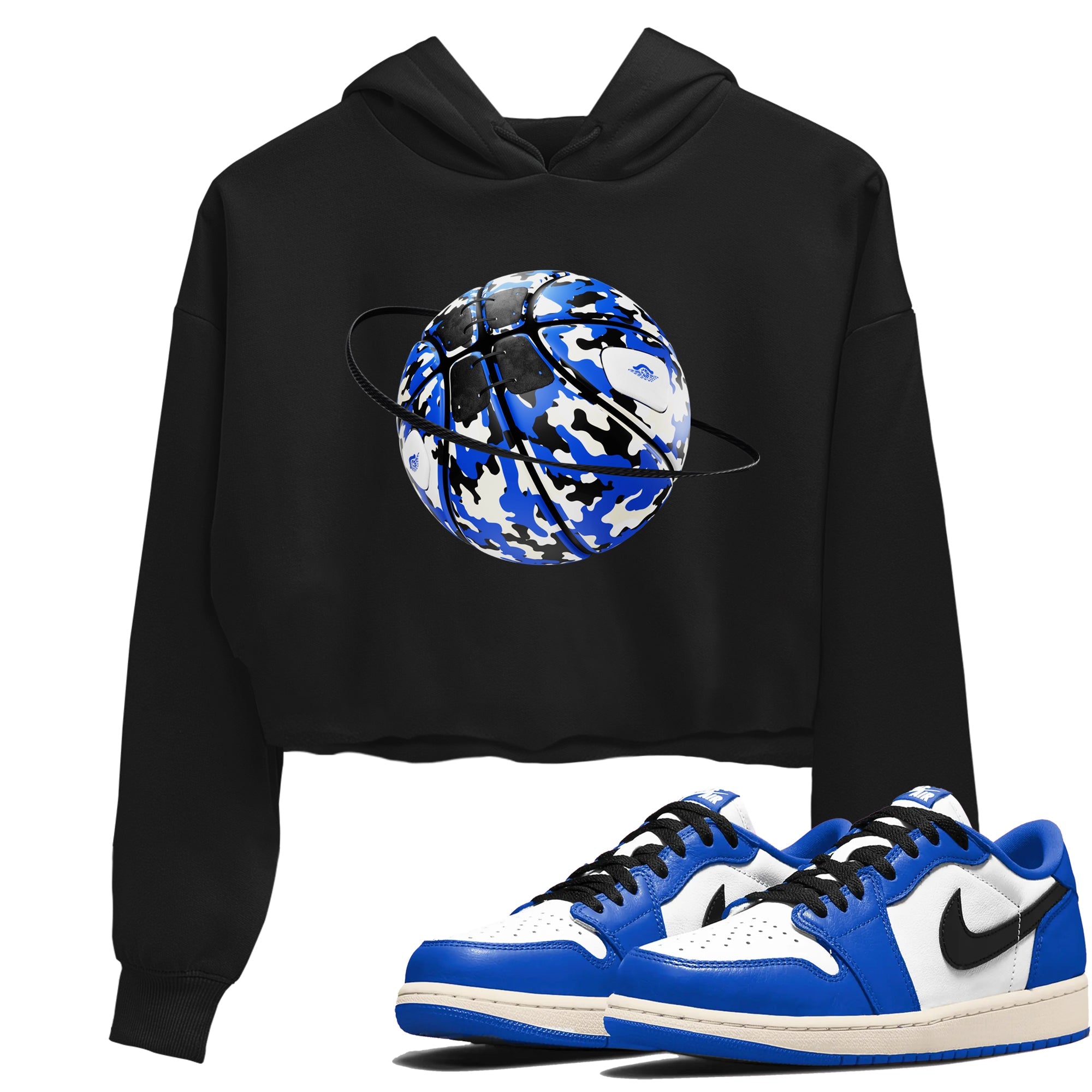 AJ1 Game Royal shirt to match jordans Camo Basketball Planet sneaker tees Air Jordan 1 Game Royal Drip Gear Zone Black 1 crop length shirt