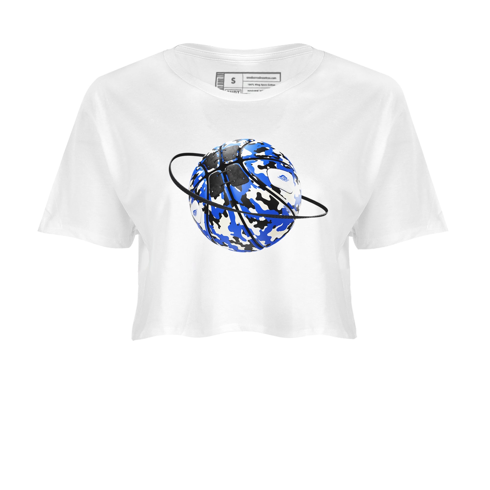 AJ1 Game Royal shirt to match jordans Camo Basketball Planet sneaker tees Air Jordan 1 Game Royal Drip Gear Zone White 2 crop length shirt