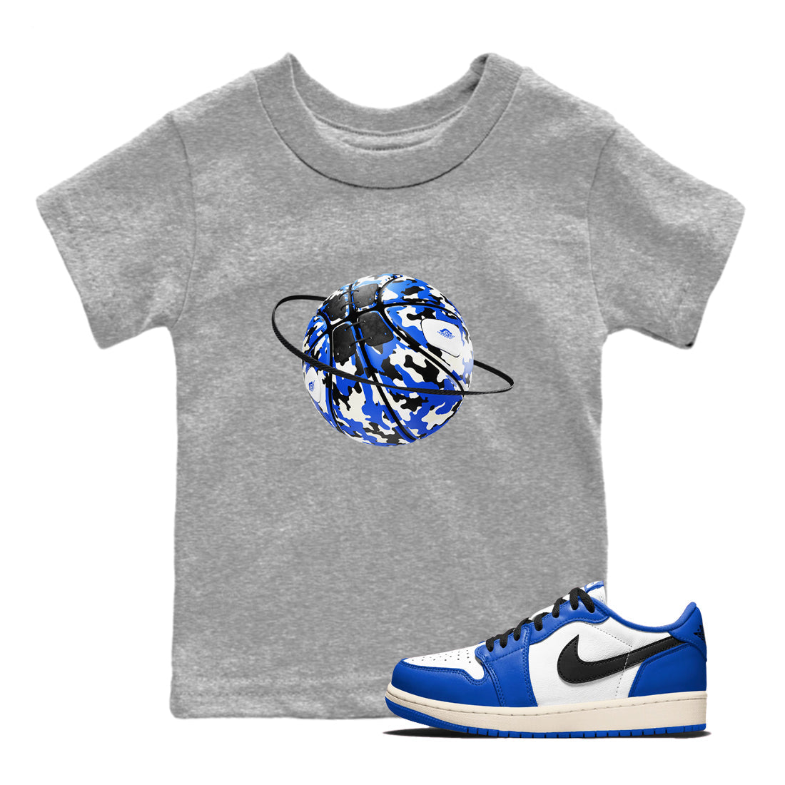 AJ1 Game Royal shirt to match jordans Camo Basketball Planet sneaker tees Air Jordan 1 Game Royal Drip Gear Zone baby toddler Heather Grey 1 cotton Shirt