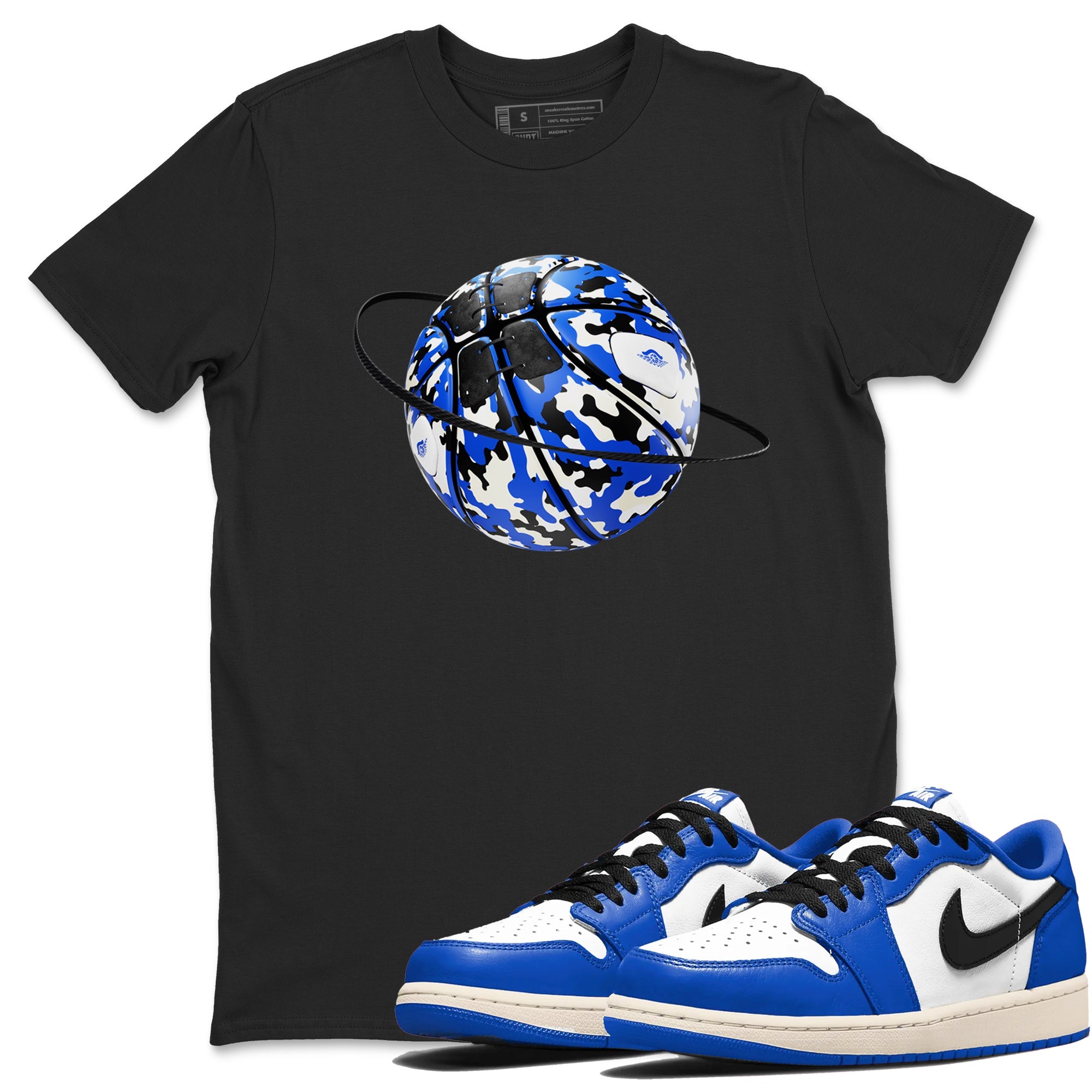 AJ1 Game Royal shirt to match jordans Camo Basketball Planet sneaker tees Air Jordan 1 Game Royal Drip Gear Zone unisex cotton Black 1 crew neck shirt