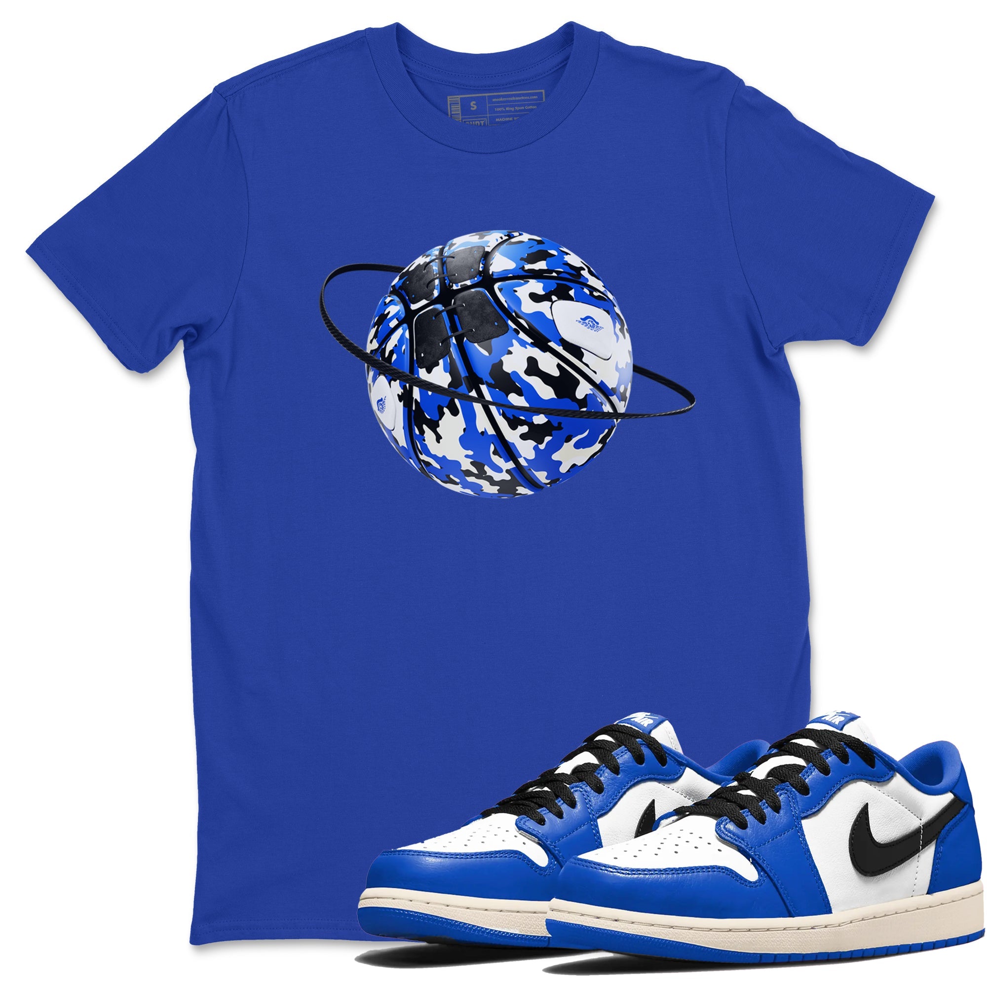 AJ1 Game Royal shirt to match jordans Camo Basketball Planet sneaker tees Air Jordan 1 Game Royal Drip Gear Zone unisex cotton Royal Blue 1 crew neck shirt