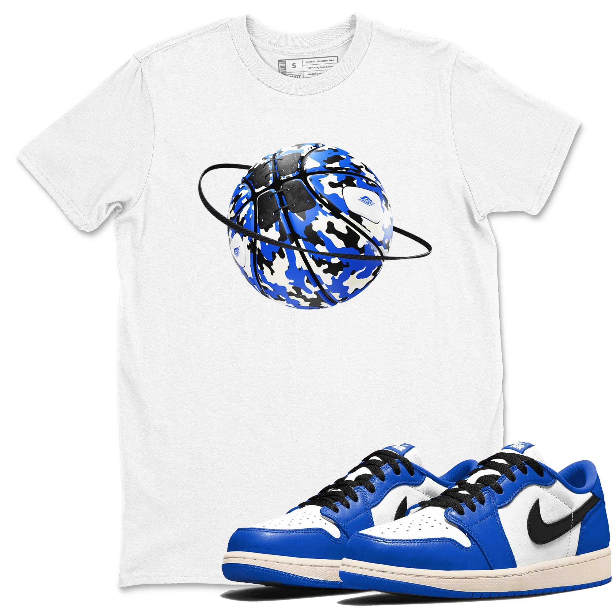 AJ1 Game Royal shirt to match jordans Camo Basketball Planet sneaker tees Air Jordan 1 Game Royal Drip Gear Zone unisex cotton White 1 crew neck shirt