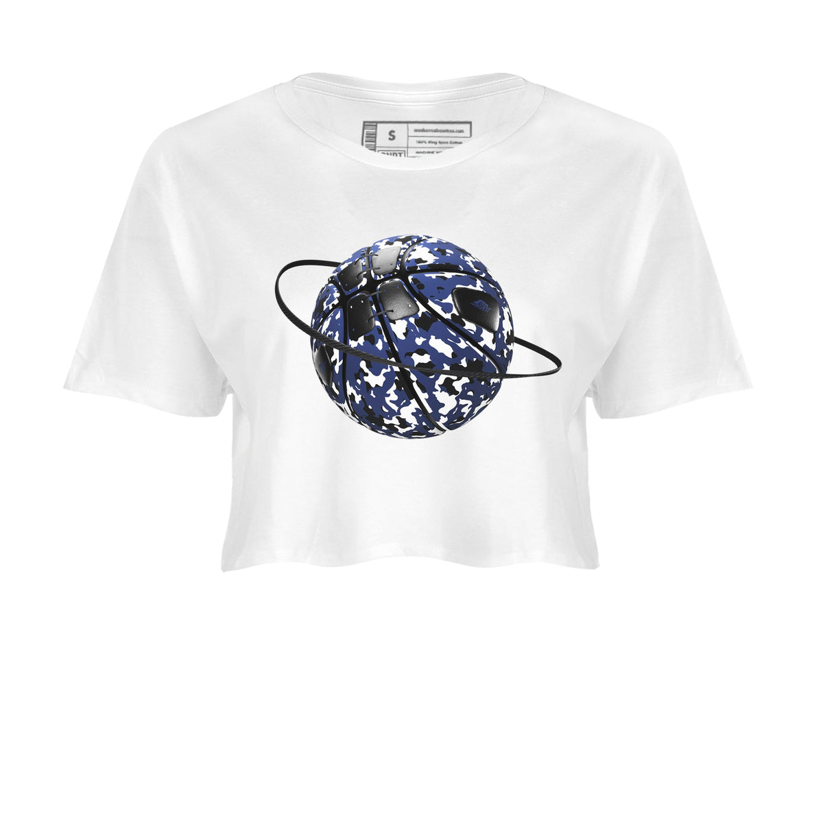 1s Midnight Navy shirts to match jordans Camo Basketball Planet sneaker match tees Air Jordan 1 Midnight Navy match shoes to clothes Drip Gear Zone unisex cotton White 2 crop tee