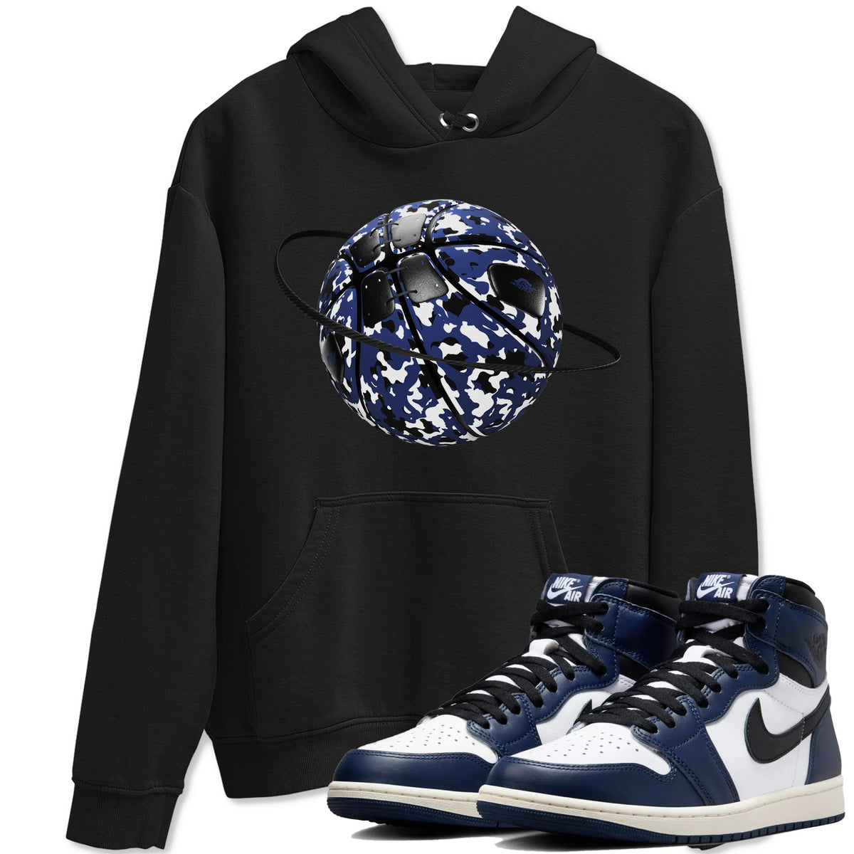 1s Midnight Navy shirts to match jordans Camo Basketball Planet sneaker match tees Air Jordan 1 Midnight Navy match shoes to clothes Drip Gear Zone unisex cotton Black 1 shirts
