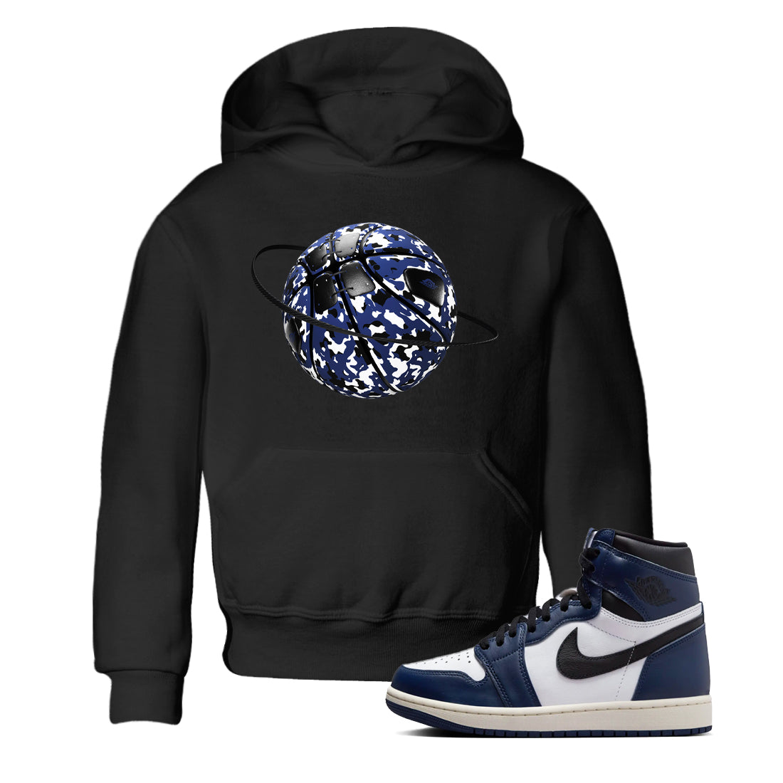 1s Midnight Navy shirts to match jordans Camo Basketball Planet sneaker match tees Air Jordan 1 Midnight Navy match shoes to clothes Drip Gear Zone Youth Baby Black 1 tee