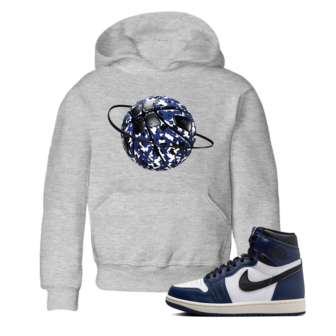 1s Midnight Navy shirts to match jordans Camo Basketball Planet sneaker match tees Air Jordan 1 Midnight Navy match shoes to clothes Drip Gear Zone Youth Baby Heather Grey 1 tee