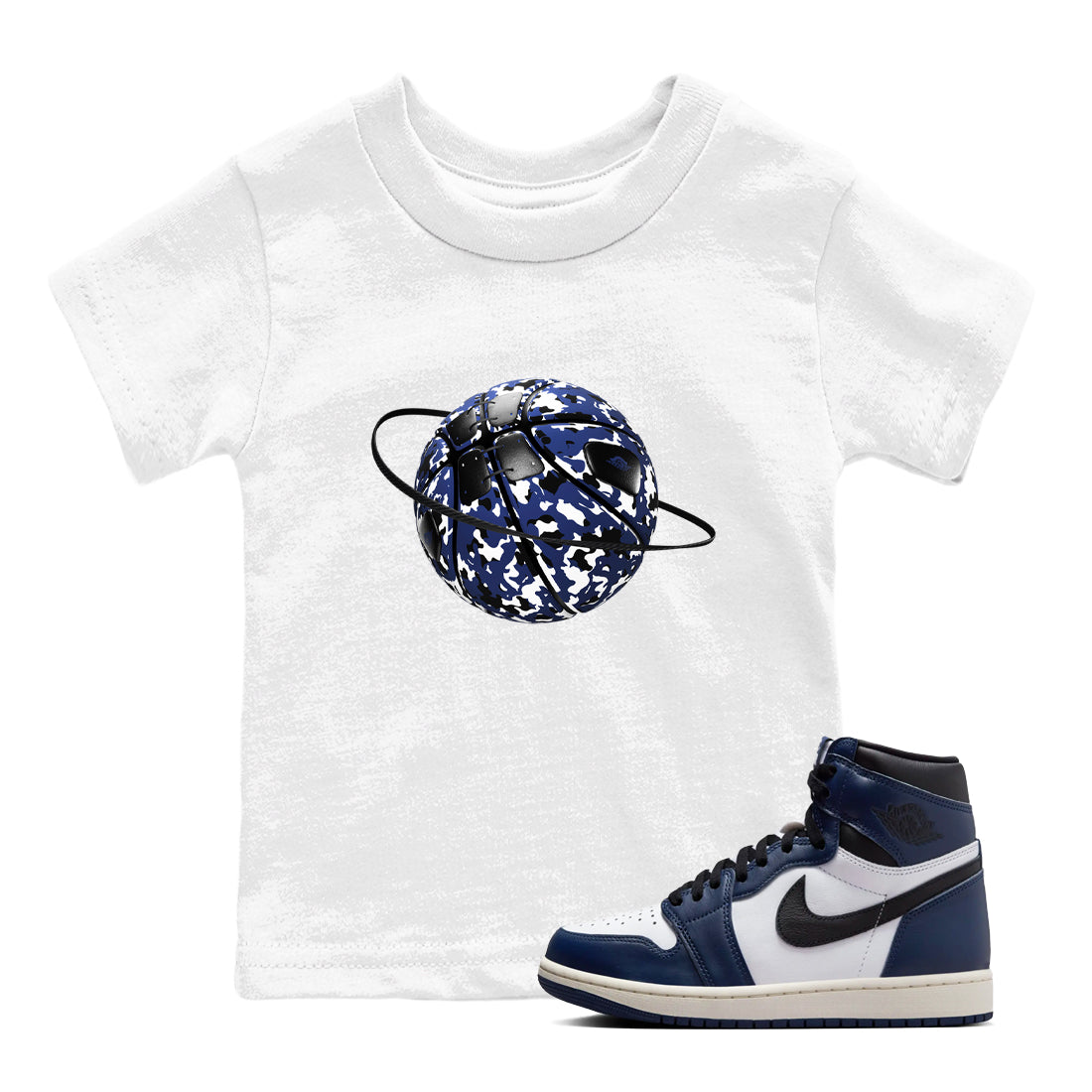 1s Midnight Navy shirts to match jordans Camo Basketball Planet sneaker match tees Air Jordan 1 Midnight Navy match shoes to clothes Drip Gear Zone Youth Baby White 1 tee