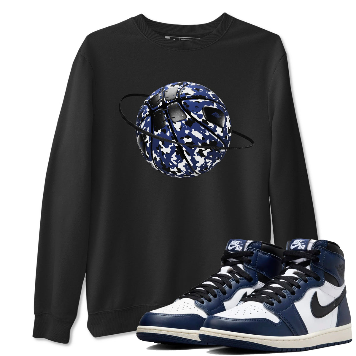 1s Midnight Navy shirts to match jordans Camo Basketball Planet sneaker match tees Air Jordan 1 Midnight Navy match shoes to clothes Drip Gear Zone unisex cotton Black 1 shirts