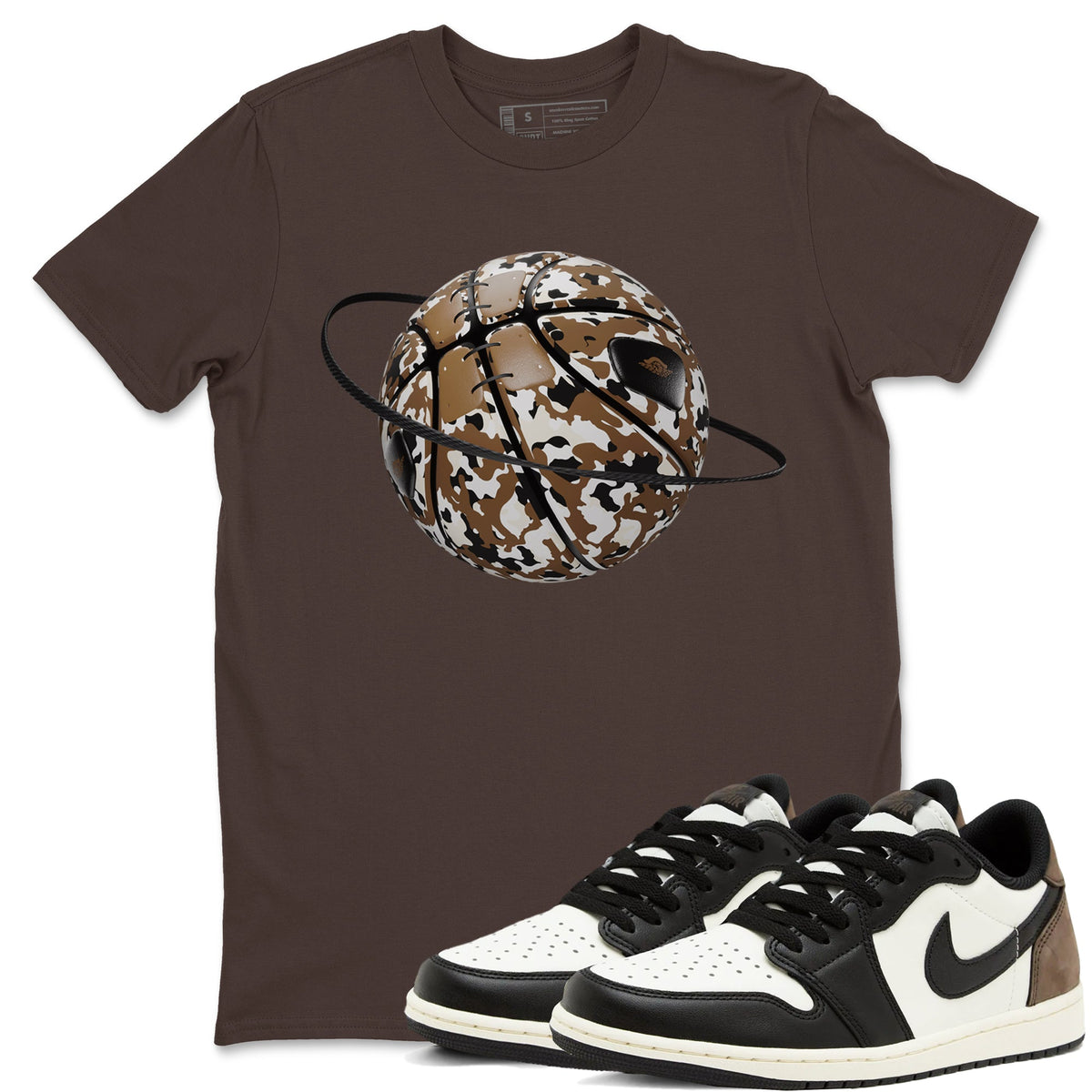 1s Low OG Mocha shirts to match jordans Camo Basketball Planet sneaker match tees Air Jordan 1 Mocha match shoes to clothes Drip Gear Zone unisex cotton Dark Chocolate 1 shirts