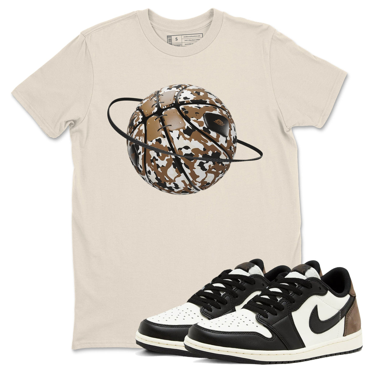 1s Low OG Mocha shirts to match jordans Camo Basketball Planet sneaker match tees Air Jordan 1 Mocha match shoes to clothes Drip Gear Zone unisex cotton Natural 1 shirts