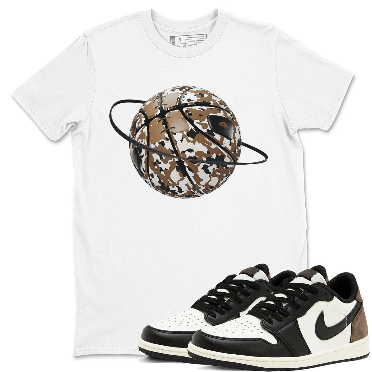 1s Low OG Mocha shirts to match jordans Camo Basketball Planet sneaker match tees Air Jordan 1 Mocha match shoes to clothes Drip Gear Zone unisex cotton White 1 shirts
