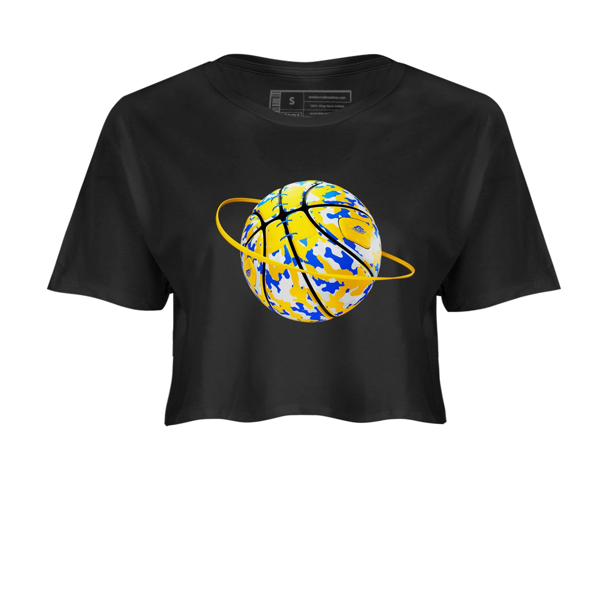 1s Travis Scott Canary shirt to match jordans Camo Basketball Planet sneaker tees Air Jordan 1 Travis Scott Canary Drip Gear Zone Black 2 crop length shirt