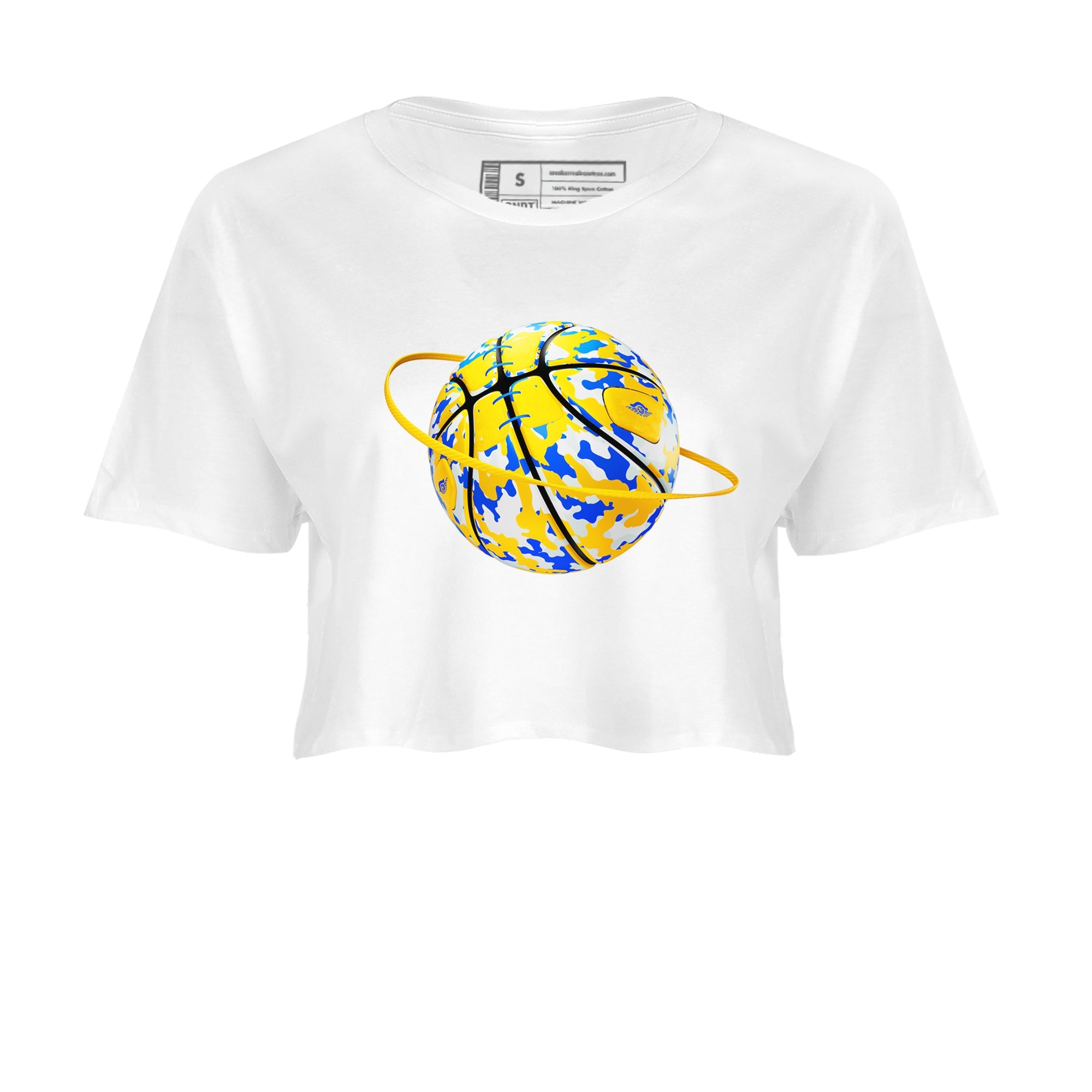 1s Travis Scott Canary shirt to match jordans Camo Basketball Planet sneaker tees Air Jordan 1 Travis Scott Canary Drip Gear Zone White 2 crop length shirt