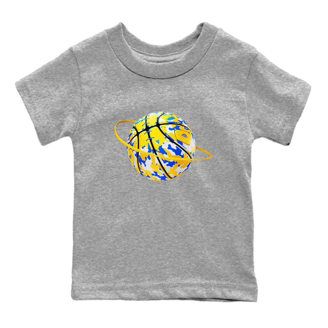 1s Travis Scott Canary shirt to match jordans Camo Basketball Planet sneaker tees Air Jordan 1 Travis Scott Canary Drip Gear Zone baby toddler Heather Grey 2 cotton Shirt