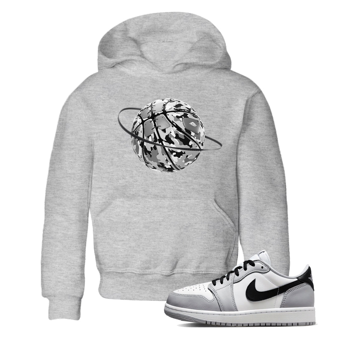 1s Wolf Grey shirts to match jordans Camo Basketball Planet sneaker match tees Air Jordan 1 Wolf Grey Drip Gear Zone streetwear brand Baby and Youth Heather Grey 1 cotton tee