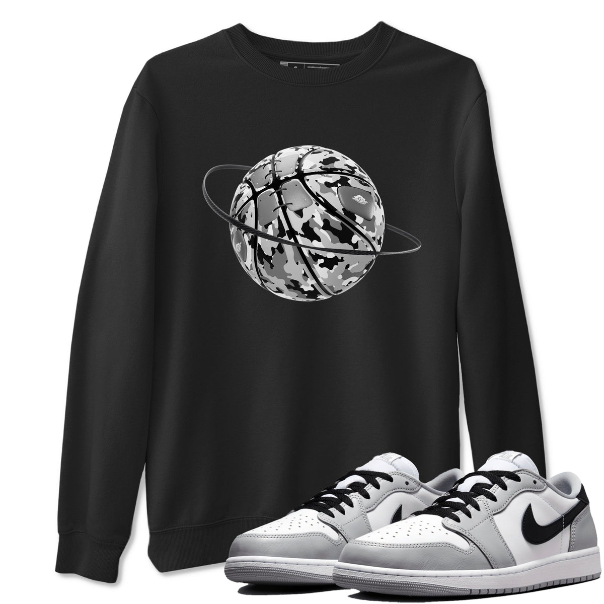 1s Wolf Grey shirts to match jordans Camo Basketball Planet sneaker match tees Air Jordan 1 Wolf Grey Drip Gear Zone streetwear brand Black 1 unisex cotton tee