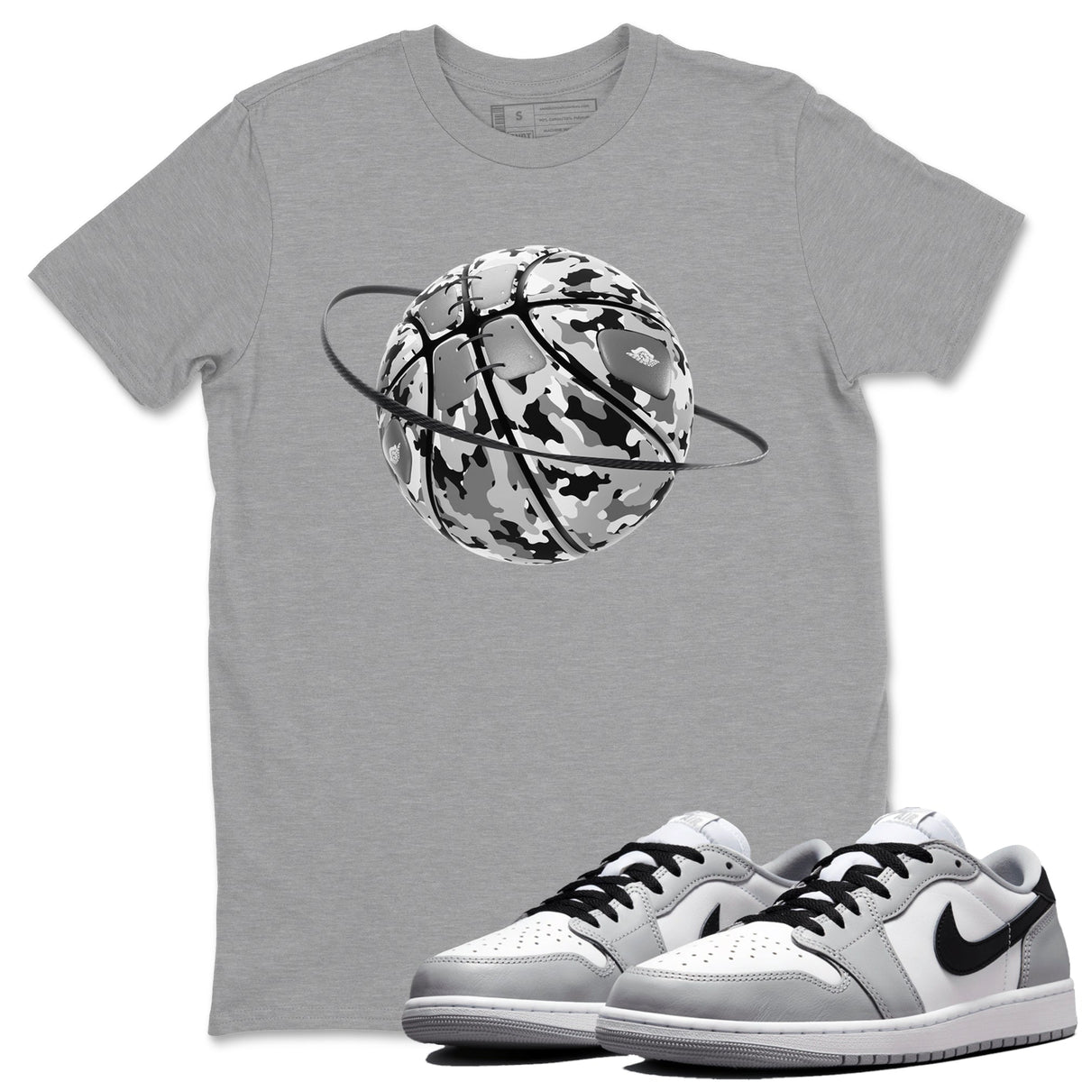 1s Wolf Grey shirts to match jordans Camo Basketball Planet sneaker match tees Air Jordan 1 Wolf Grey Drip Gear Zone streetwear brand Heather Grey 1 unisex cotton tee