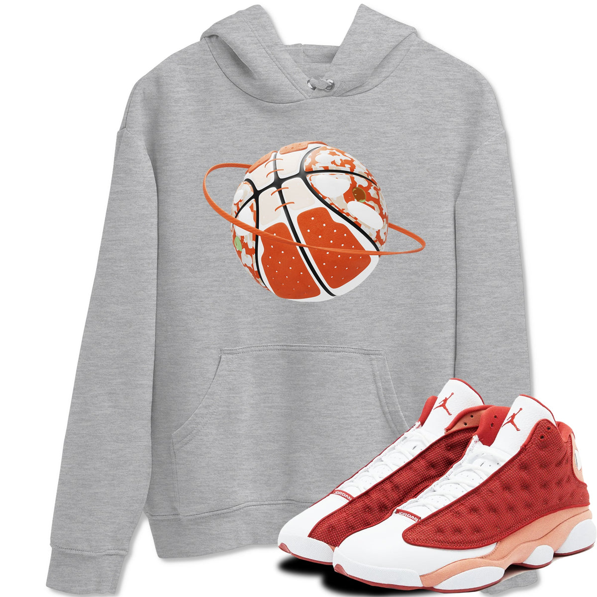 13s Dune Red shirts to match jordans Camo Basketball Planet sneaker match tees Air Jordan 13 Dune Red Drip Gear Zone streetwear brand Heather Grey 1 unisex cotton tee