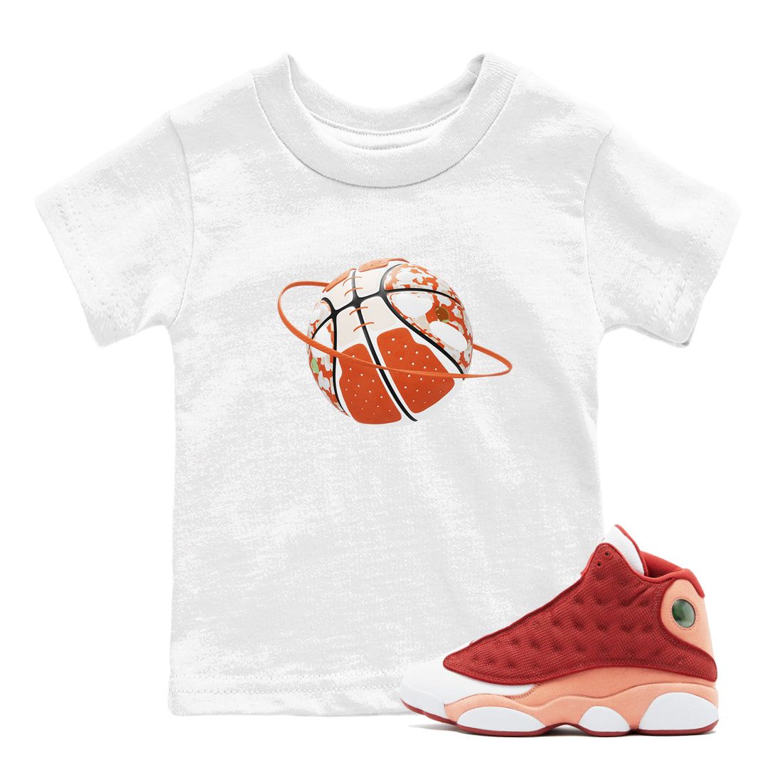 13s Dune Red shirts to match jordans Camo Basketball Planet sneaker match tees Air Jordan 13 Dune Red Drip Gear Zone streetwear brand Baby and Youth White 1 cotton tee