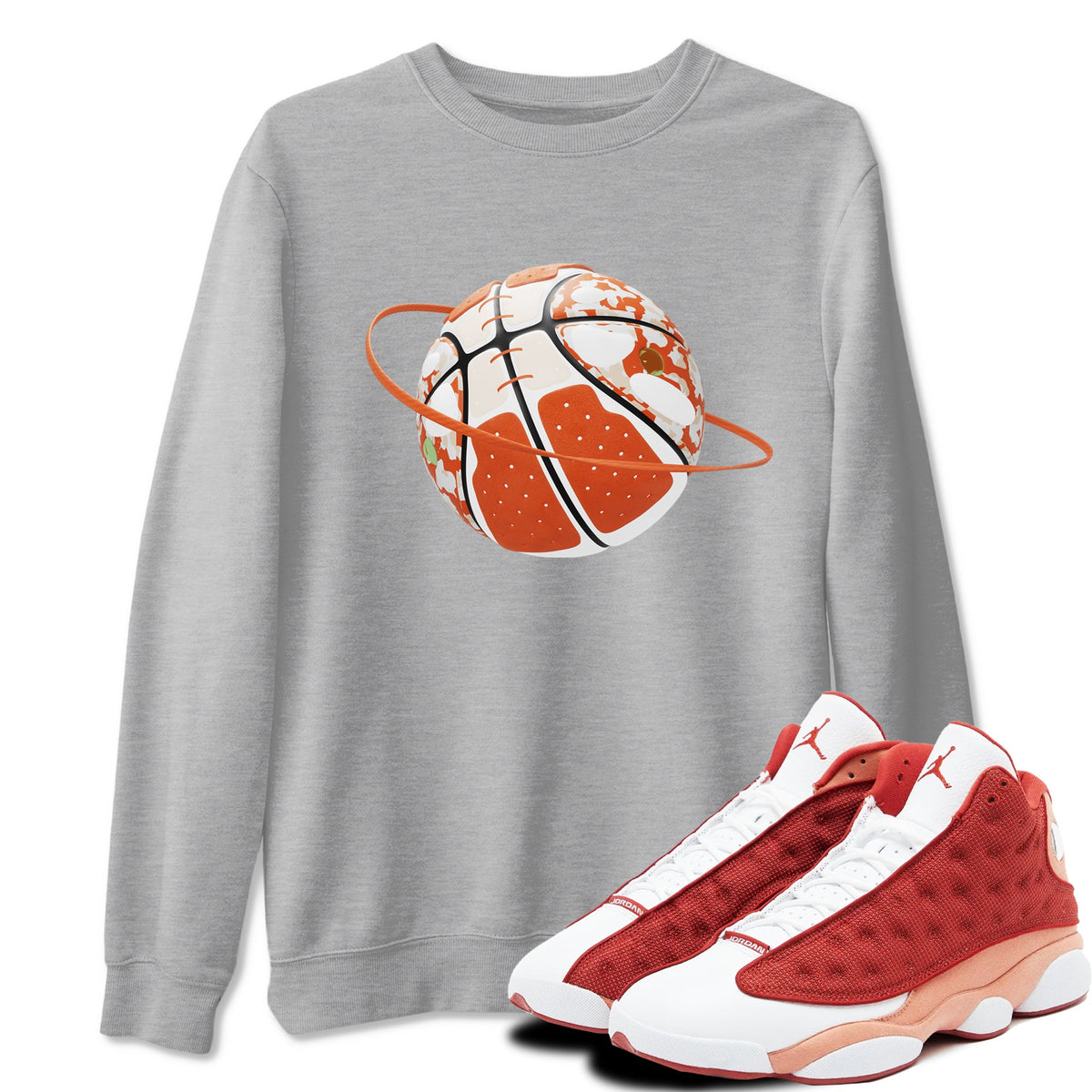 13s Dune Red shirts to match jordans Camo Basketball Planet sneaker match tees Air Jordan 13 Dune Red Drip Gear Zone streetwear brand Heather Grey 1 unisex cotton tee