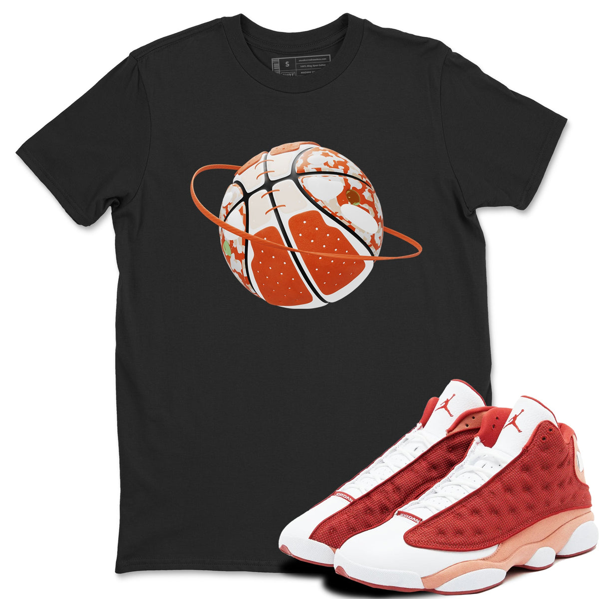 13s Dune Red shirts to match jordans Camo Basketball Planet sneaker match tees Air Jordan 13 Dune Red Drip Gear Zone streetwear brand Black 1 unisex cotton tee