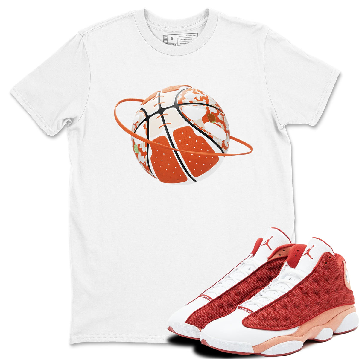 13s Dune Red shirts to match jordans Camo Basketball Planet sneaker match tees Air Jordan 13 Dune Red Drip Gear Zone streetwear brand White 1 unisex cotton tee
