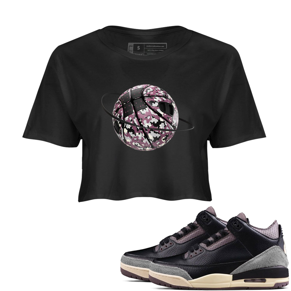 3s A Ma Maniere x Black shirts to match jordans Camo Basketball Planet sneaker match tees A Ma Maniere x Air Jordan 3 “While You Were Sleeping”Sneaker Release Tees unisex cotton Black 1 Crop Shirts