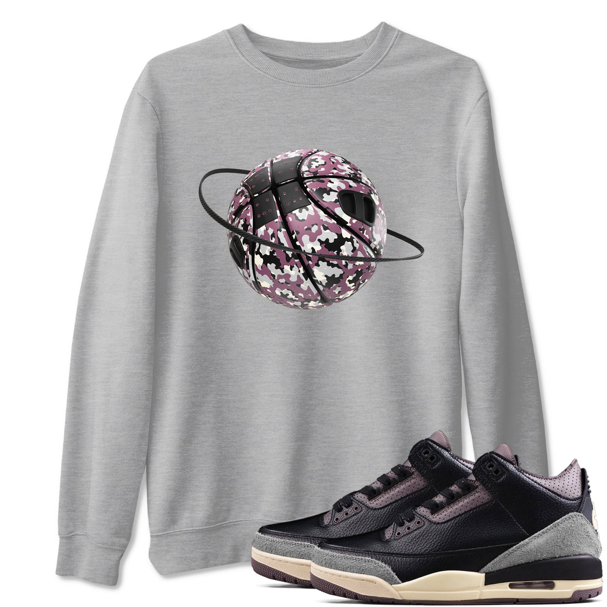 3s A Ma Maniere x Black shirts to match jordans Camo Basketball Planet sneaker match tees A Ma Maniere x Air Jordan 3 “While You Were Sleeping”Sneaker Release Tees unisex cotton Heather Grey 1 crew neck shirts