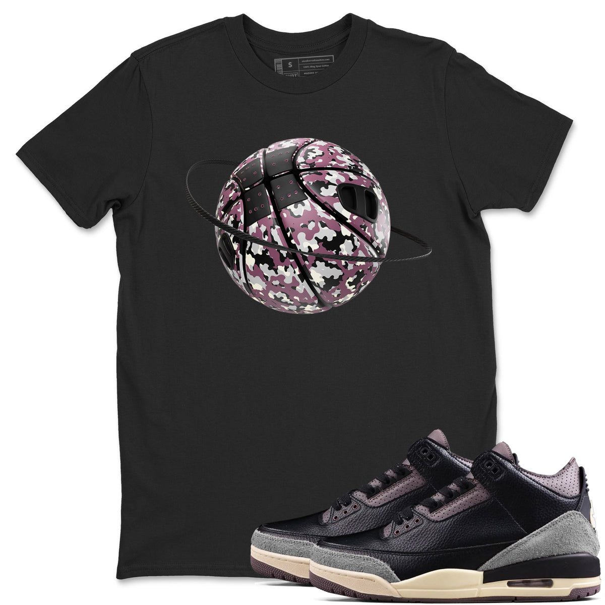 3s A Ma Maniere x Black shirts to match jordans Camo Basketball Planet sneaker match tees A Ma Maniere x Air Jordan 3 “While You Were Sleeping”Sneaker Release Tees unisex cotton Black 1 crew neck shirts