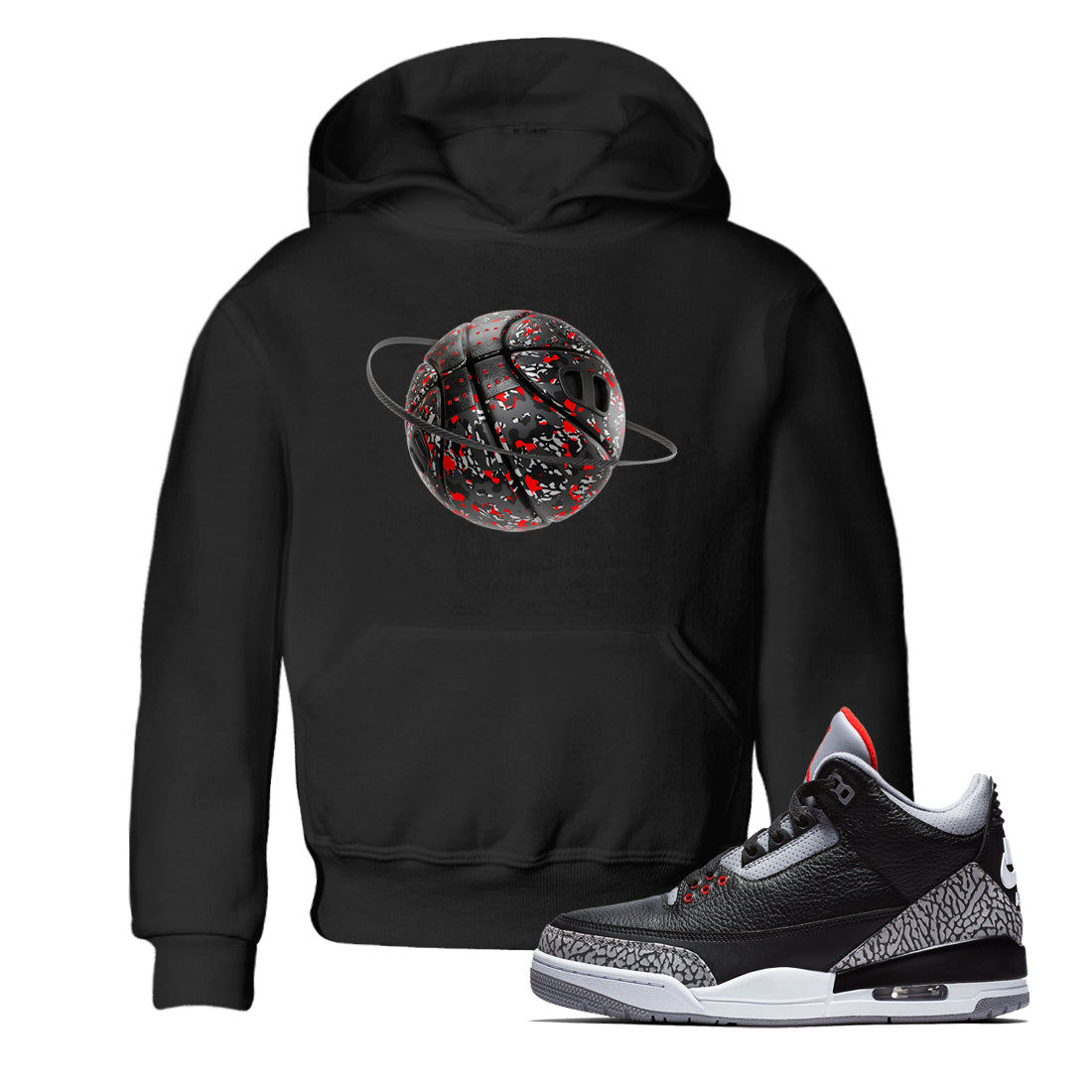 3s Black Cement shirts to match jordans Camo Basketball Planet sneaker match tees Air Jordan 3 Black Cement match shoes to clothes Drip Gear Zone Youth Baby Black 1 tee