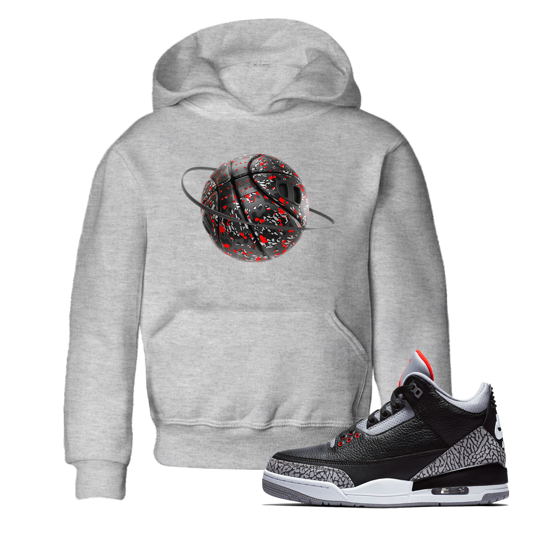 3s Black Cement shirts to match jordans Camo Basketball Planet sneaker match tees Air Jordan 3 Black Cement match shoes to clothes Drip Gear Zone Youth Baby Heather Grey 1 tee