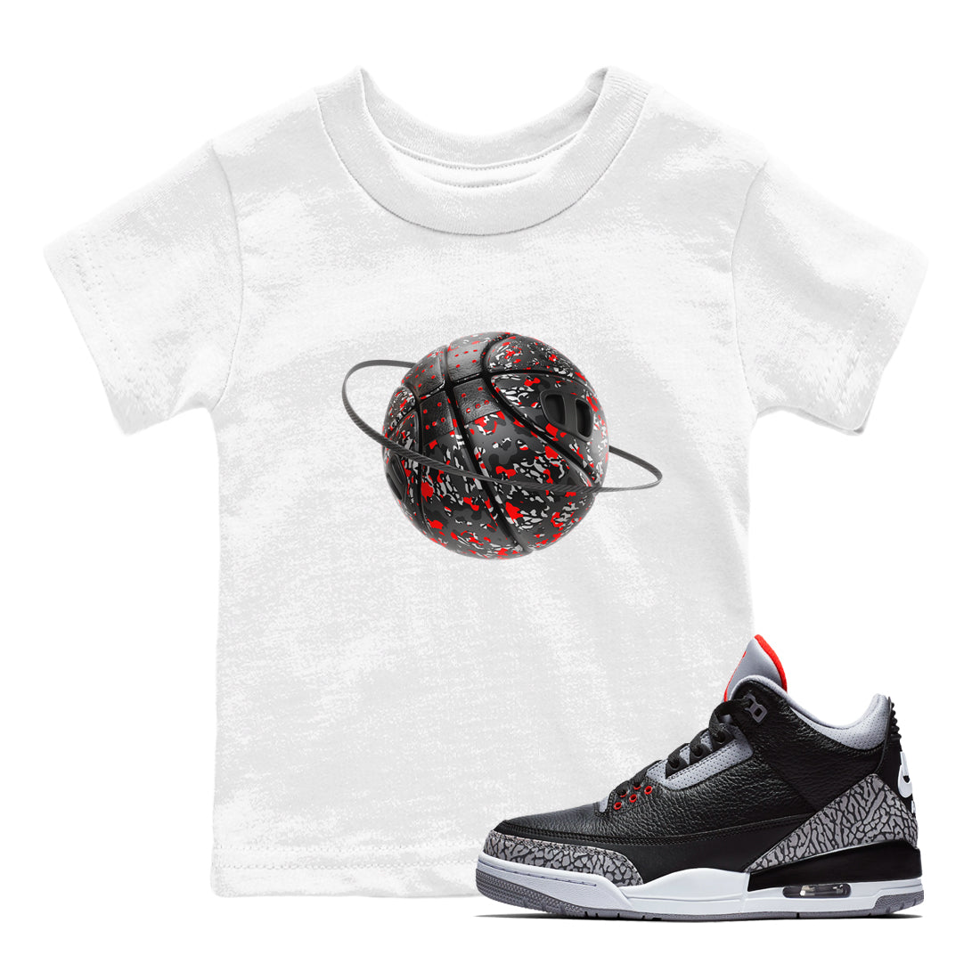 3s Black Cement shirts to match jordans Camo Basketball Planet sneaker match tees Air Jordan 3 Black Cement match shoes to clothes Drip Gear Zone Youth Baby White 1 tee